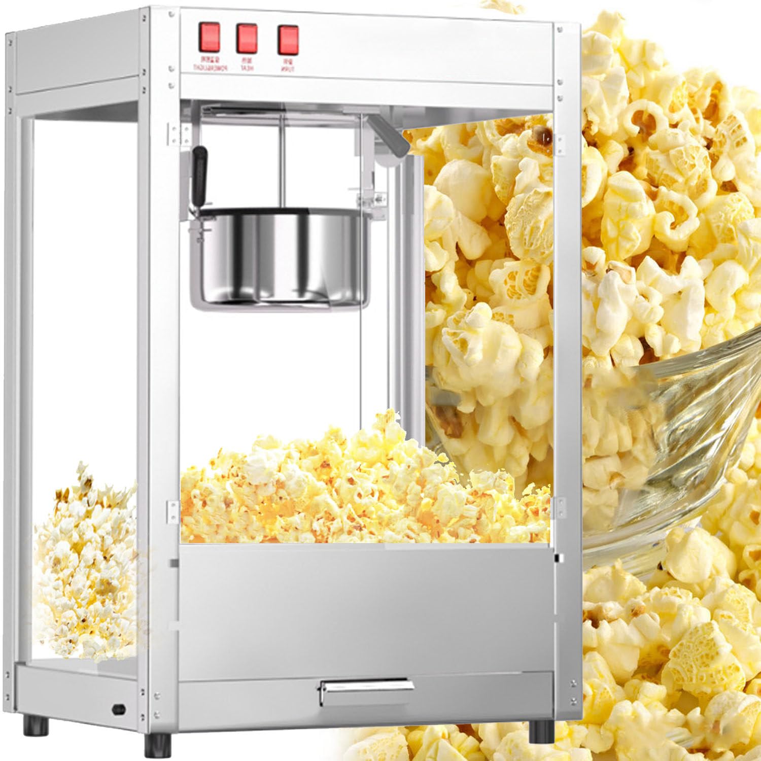 Macchina per Popcorn, Macchina per Popcorn Elettrica da 1600 W, Popcorn Freschi Fatti Casa Meno di 3 Minuti, Macchina Popcorn con Riscaldamento Acciaio Inossidabile, per Feste in Casa