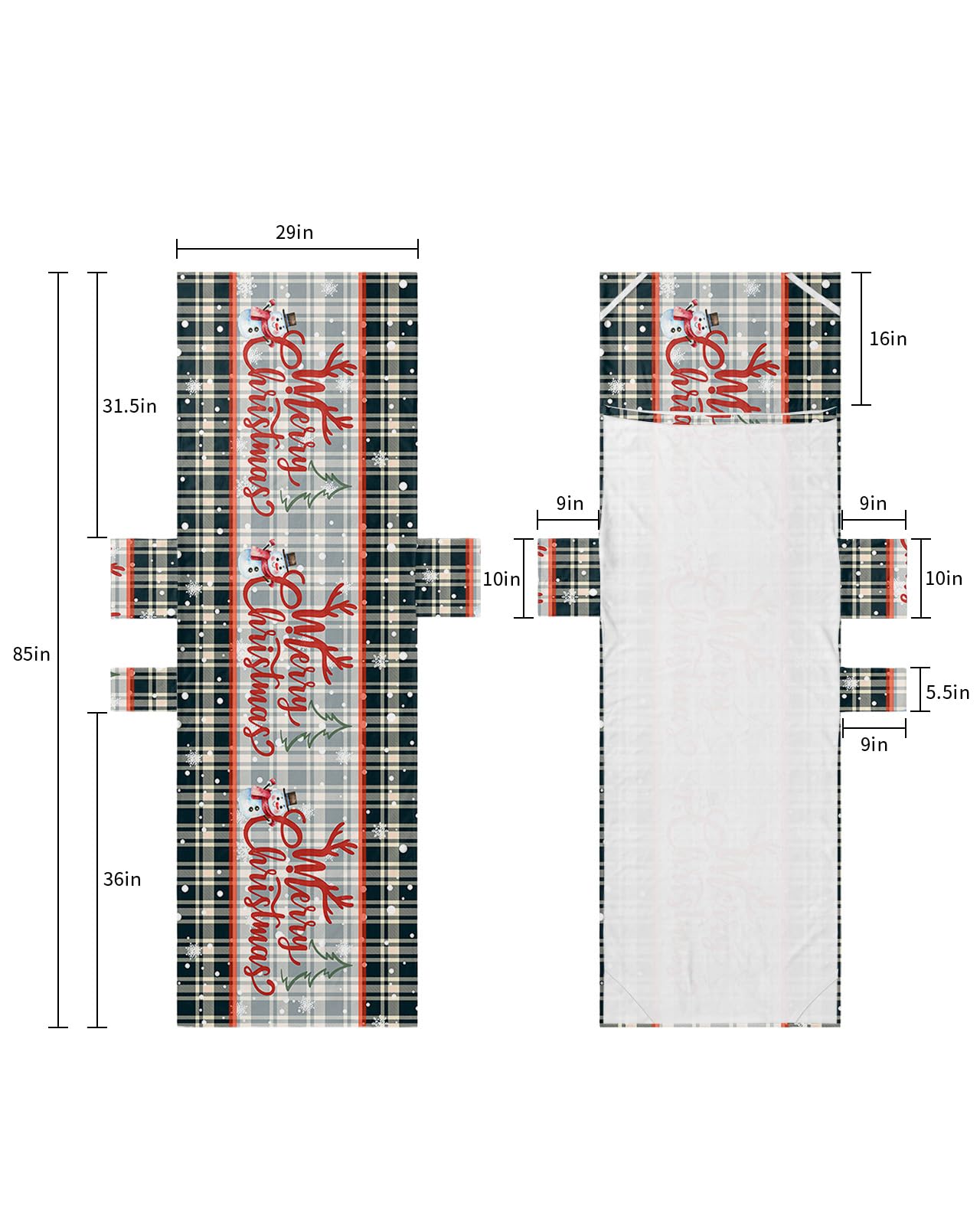 Christmas Beach Lounge Chair Towel Cover, Soft Chaise Lounge Towel with Side Pockets Patio Pool Chairs Cover for Beach/Pool Sunbathing 29x85 Xmas Tree Snowman Snowflake Black Plaid