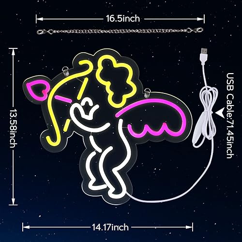 Miniatura 3 de Letrero de neón, luz LED de neón de ángel de Cupido, brillo ajustable, decoración de pared alimentada por USB, para dormitorio, habitación de los