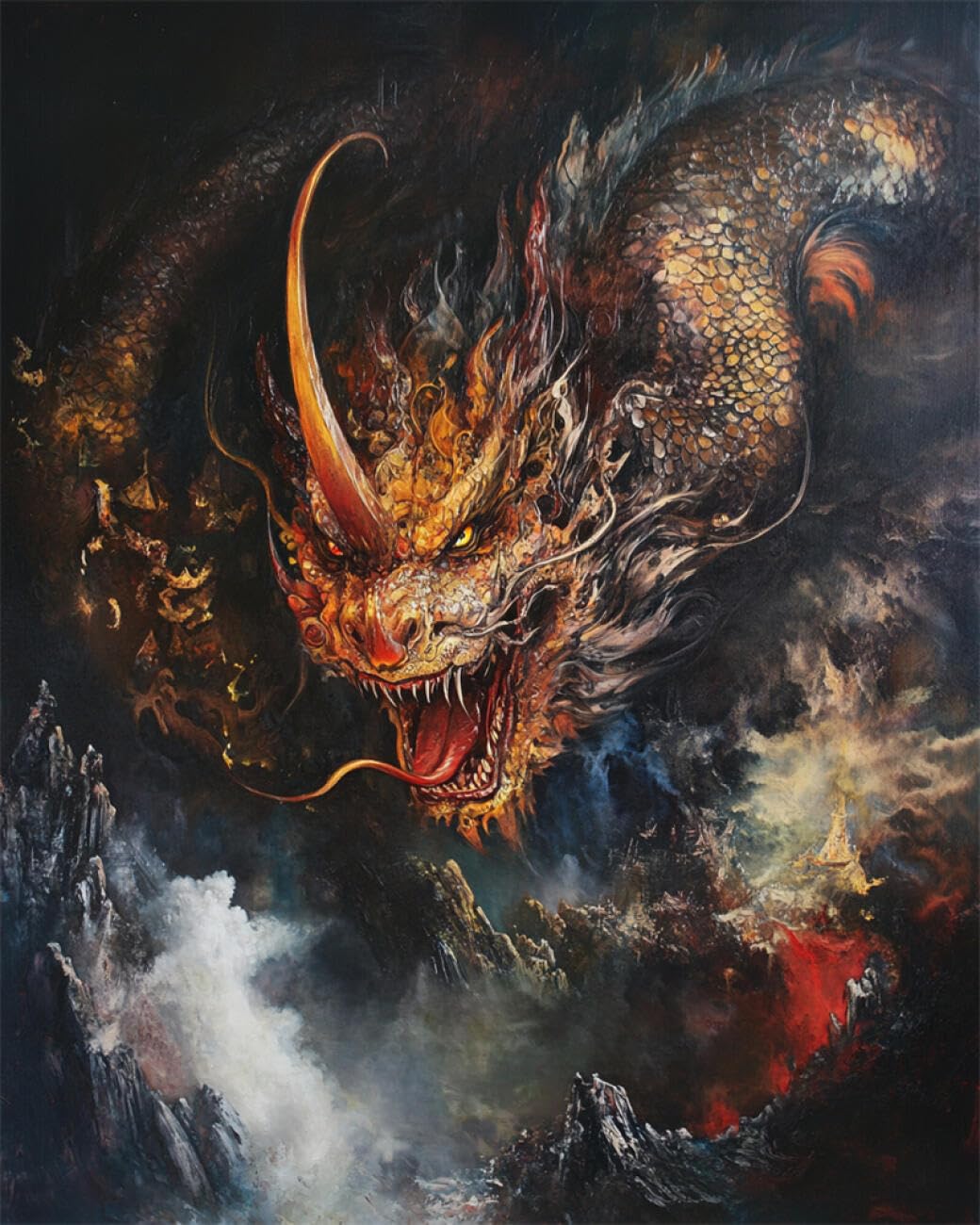 RKFLGEW DIY Seed Bead Embroidery Kits Dragon Oil Painting 30x40cm