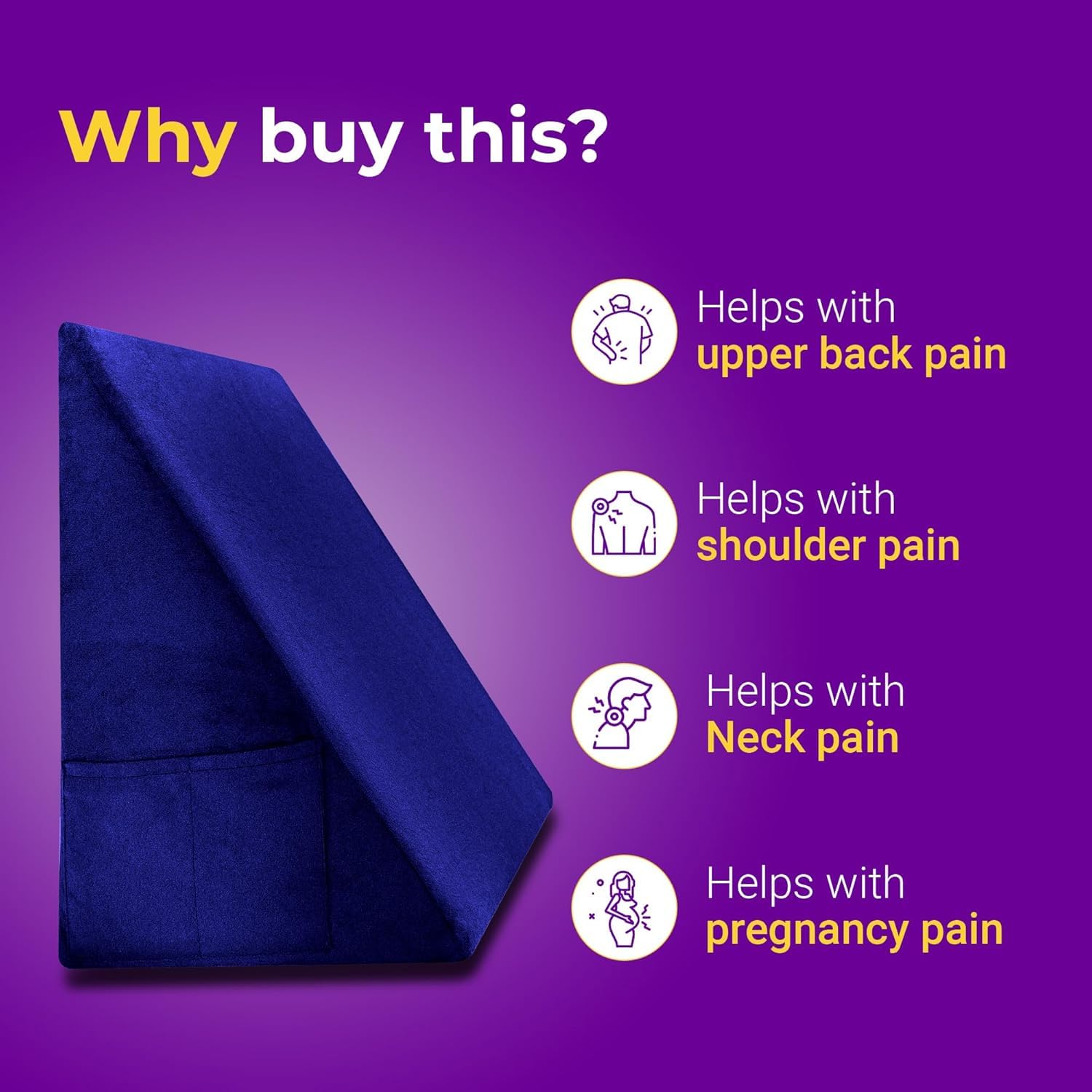 SAINI_MEDICOS Coussin cale orthopédique en mousse à mémoire de forme pour soutien du dos, repos, apnée du sommeil, élévation des jambes, grossesse, reflux acide, anti-ronflement (bleu velours, 43,2 x
