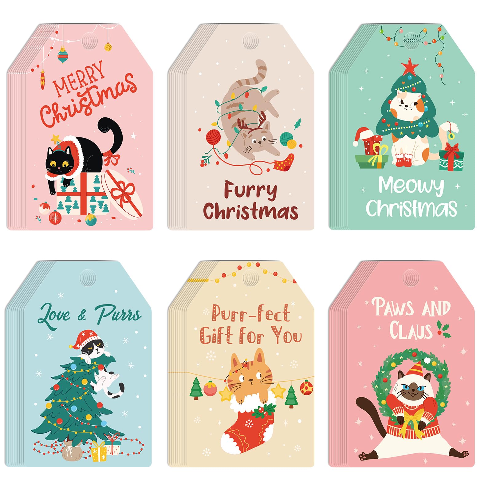 Konsait Cat Christmas Gift Tags, 60 Pack Cute Christmas Cat Tags — image 1