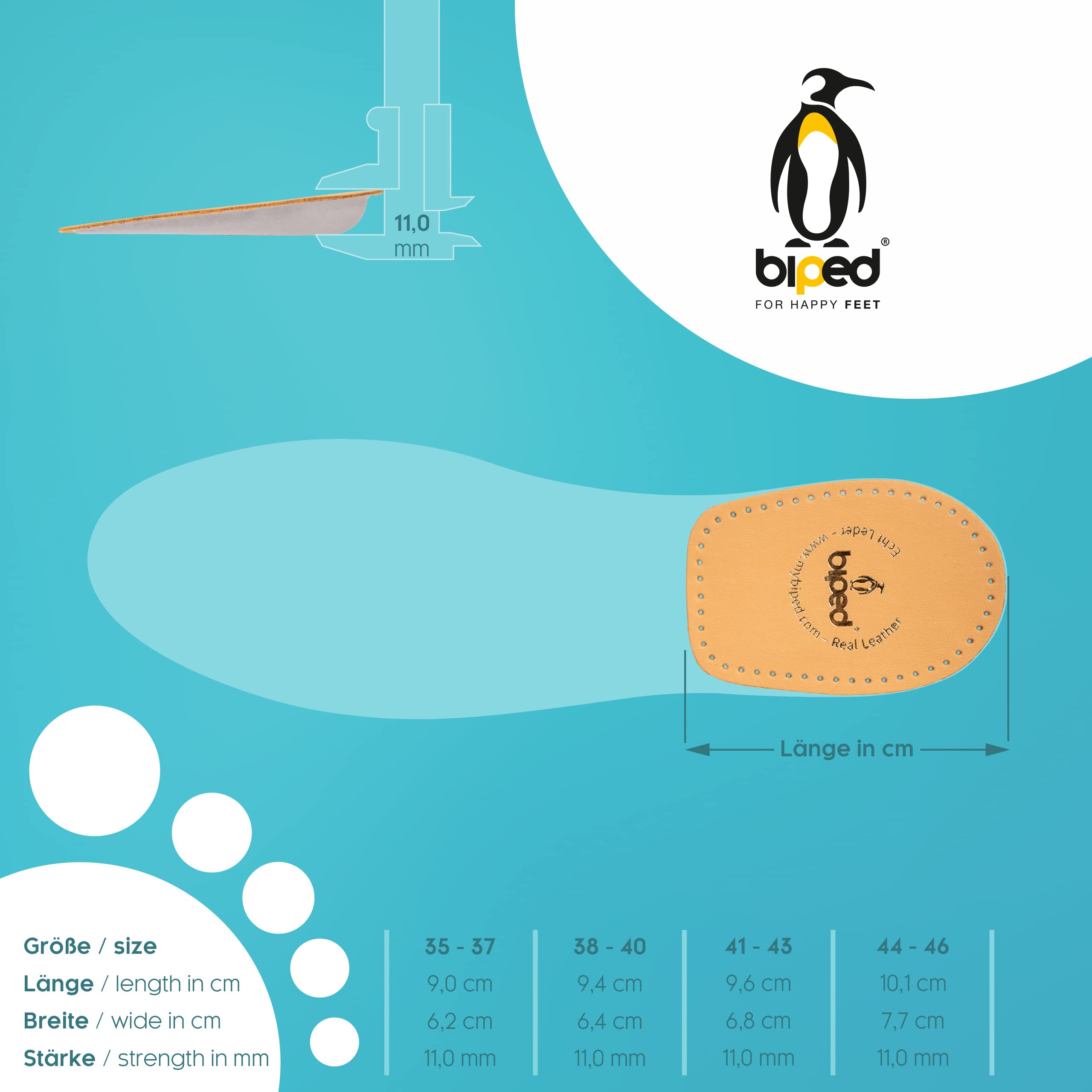 biped HEALTH 2 pares - talonera de cuero de curtido vegetal - elevador de talón para todos los zapatos - talonera agradablemente suave con espuma de látex - autoadhesivo z2040