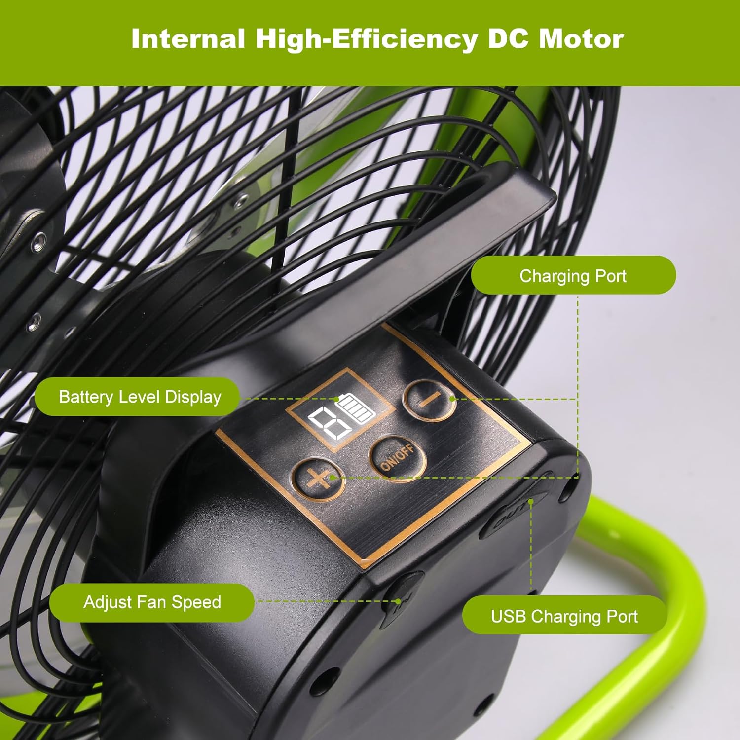 12" Solar Rechargeable Floor Fan - Portable Battery Operated Solar Powered Fan with 20W Panel & AC Charging, 360° Tilt for Outdoor, Chicken Coop, Garage (Black)​