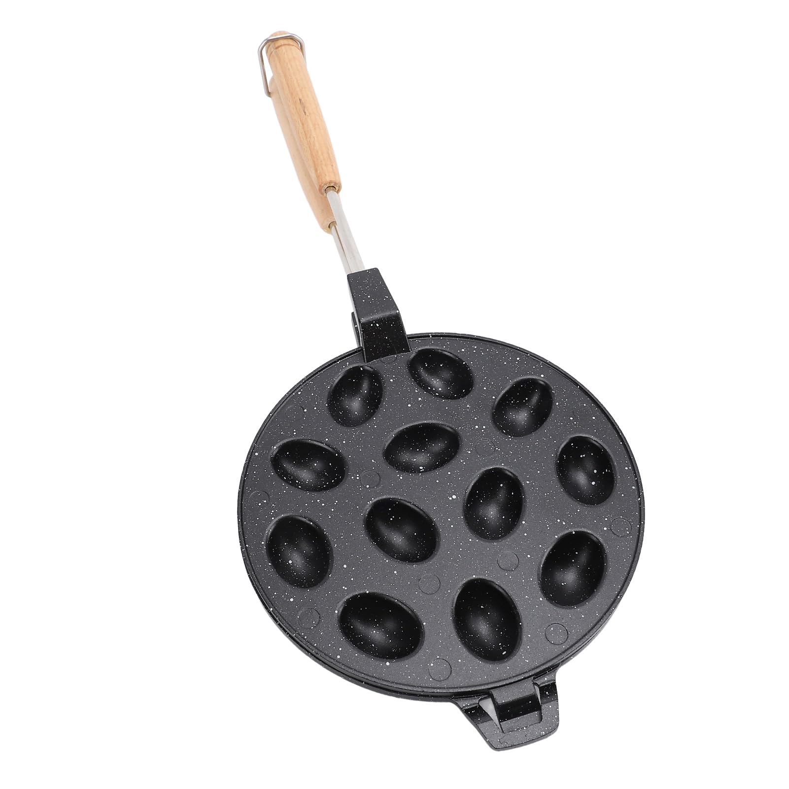 Machine à biscuits aux noix 12 trous |Poêle antiadhésive en alliage d'aluminium pour gâteaux/gaufres aux œufs/pâtisseries |Manche en bois composite, facile à nettoyer et passe au (Black)