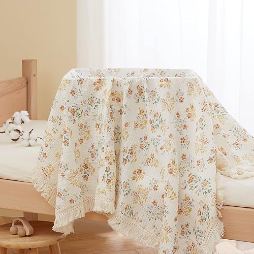 Vista 41 de insular Manta de muselina de algodón para bebé con borla, manta bohemia bohemia de muselina para envolver con flecos, manta de decoración