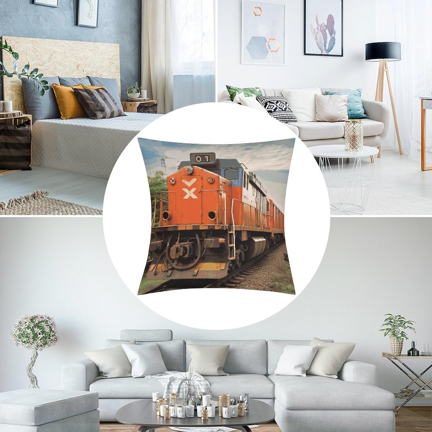 Train Pillow Protectors Cute Waterproof Pillow Cover Soft Skin-Friendly Cushion Case Decorative Square Cushion Cover for Couch Sofa Bed Living Room Bedroom