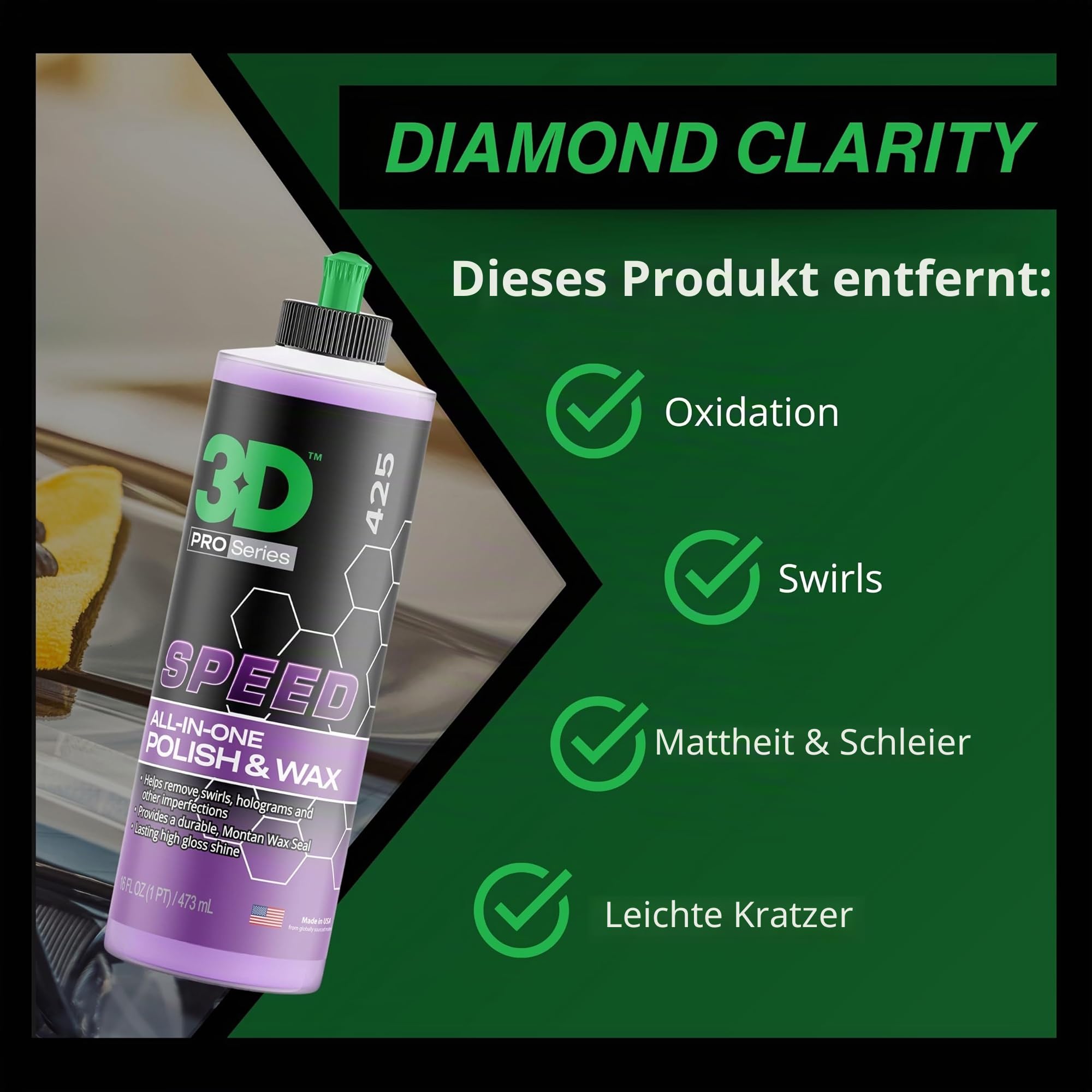 3D Speed Car Scratch Remover Polish & Wax - 453.6 g - All-in-One Scratch Remover, Swirl Correction & Wax Sealant Protection with Glossy Shine