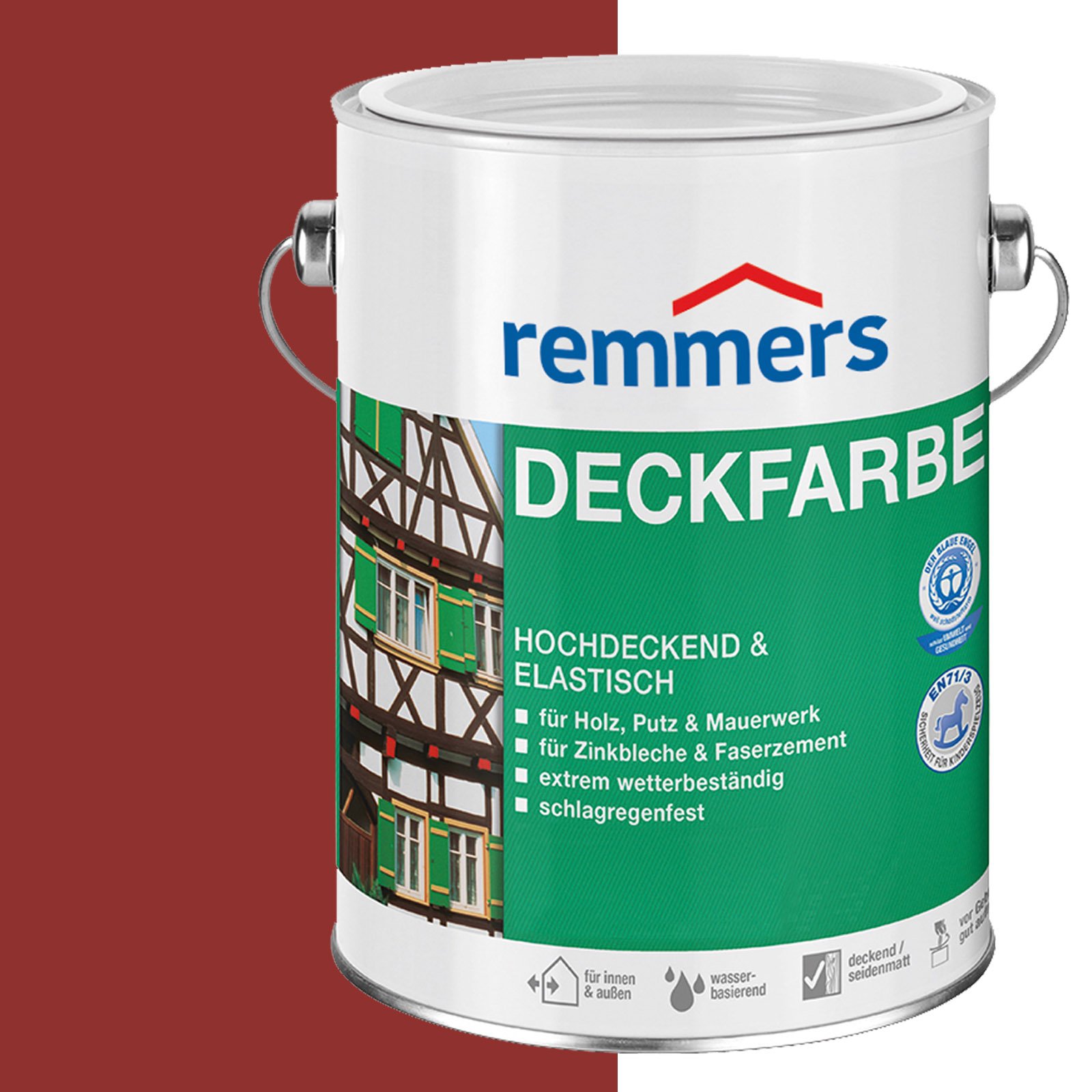 RemmersFinishing Paint Scandinavian red, 0,75 litre, water-based finishing paint for interior and exterior use, weather protection paint for wood, zinc, mineral and many other substrates