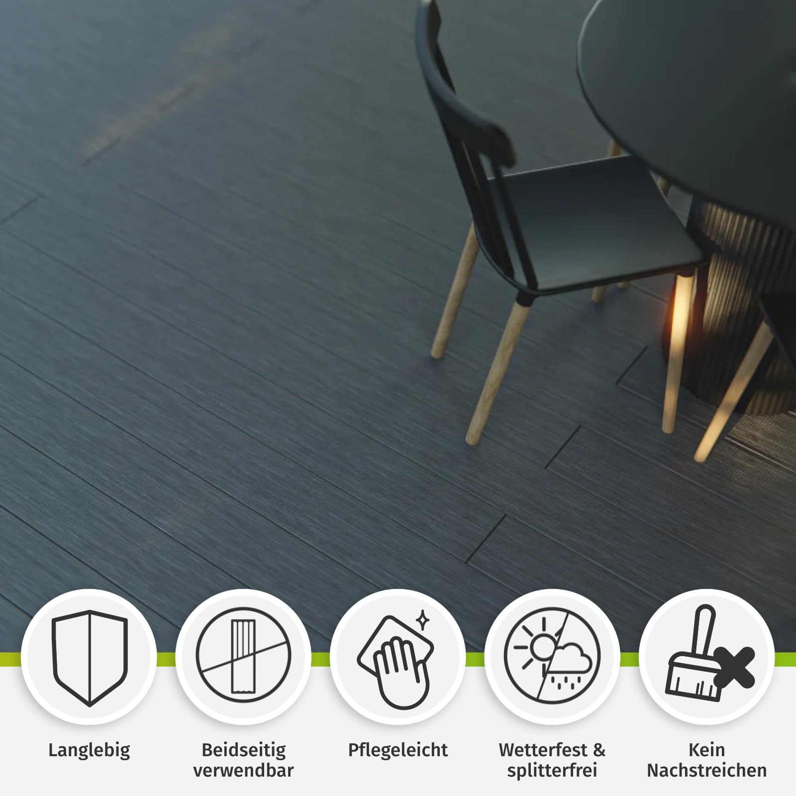 HORI WPC Terrassendielen Komplettset Mauritius verschiedene Farben - Massivdiele, beidseitig nutzbar, inkl. Unterkonstruktion & Clips Fläche: 15 m² - 320 cm Dielenlänge - Grau