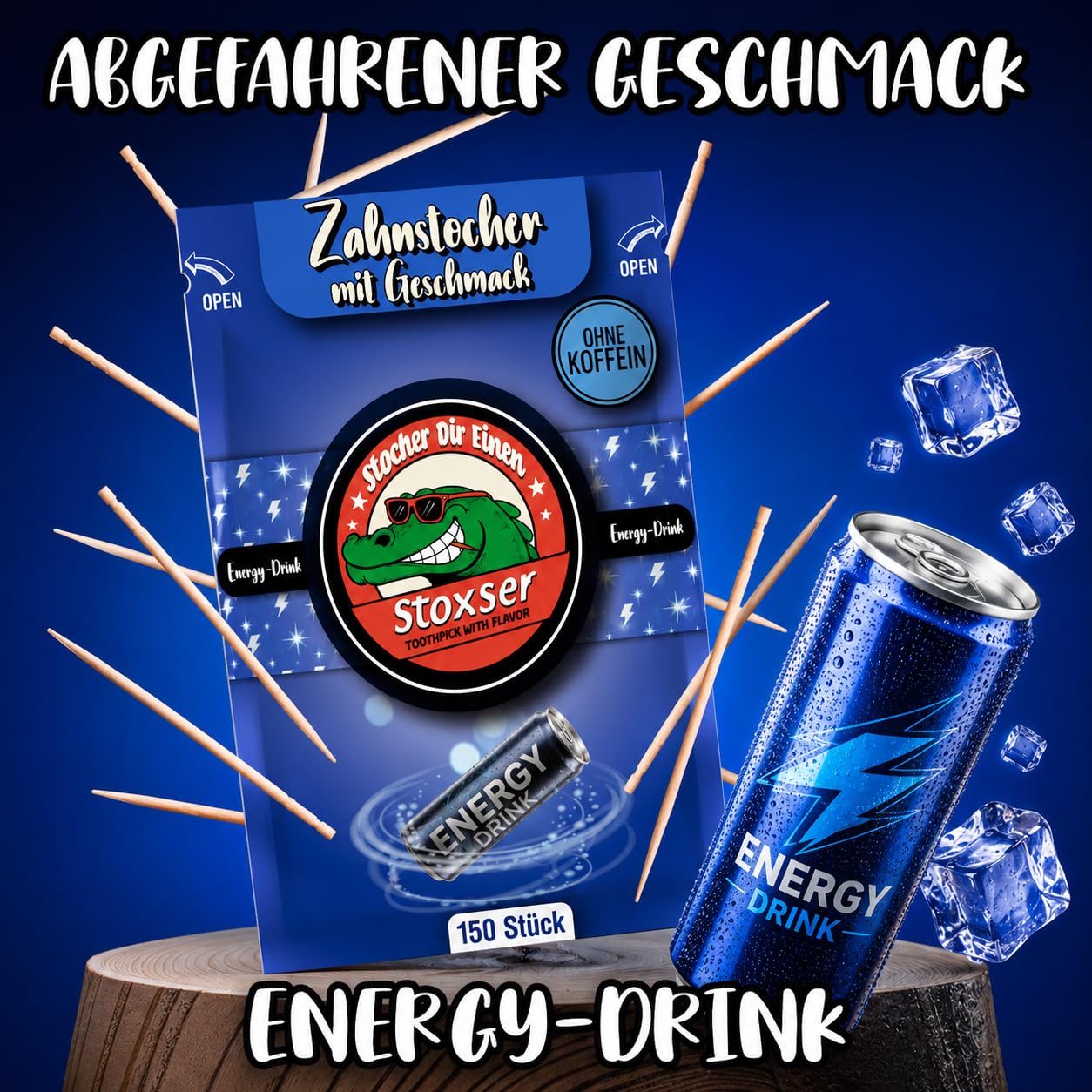 1050x Zahnstocher mit Geschmack 7er Pack Energy Drink Pfirsich und Blaubeere und Zitrone/Lemon und Mint/Menthol Wassermelone/Zimt Zahnstocher Geschmack Kein Kaugummi Zuckerfrei