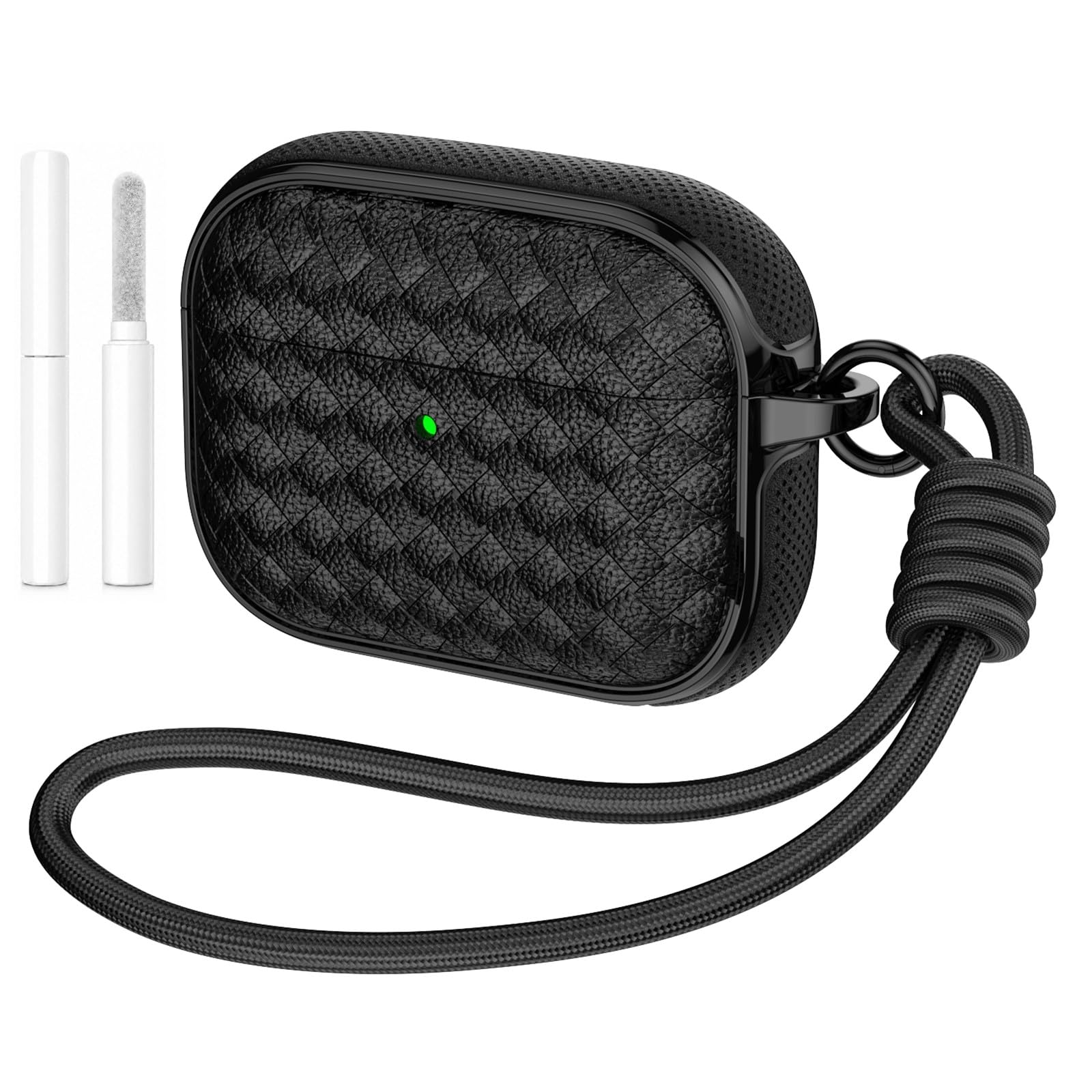 Generic etui kompatybilne z Airpods Pro 2. generacji (2022) (kolor: czarny) Twardy futerał silikonowy na całe ciało tkany wzór z paskiem