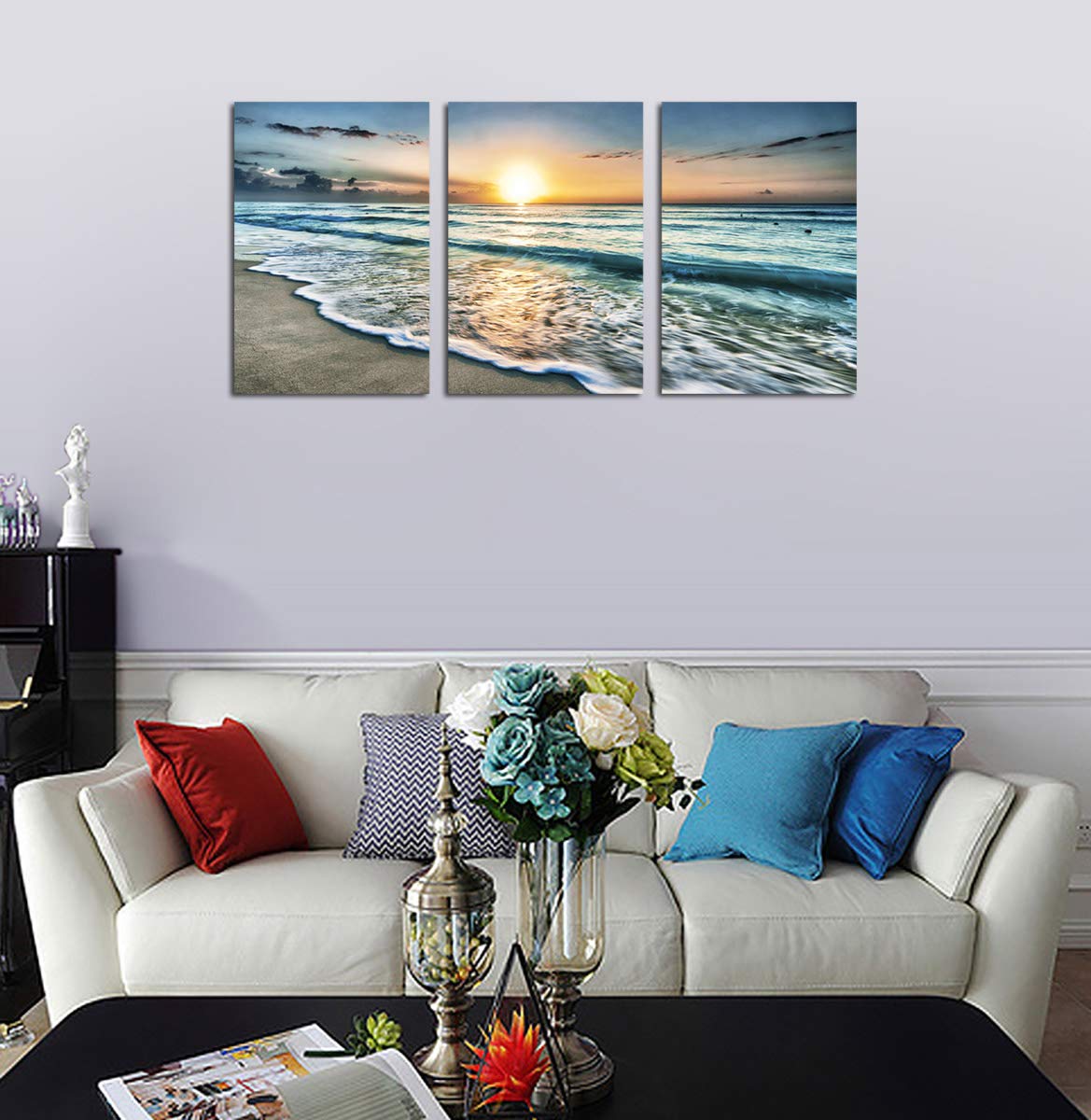 Amazon.com: Canvas Wall Art Beach Sunset Ocean Waves Wall