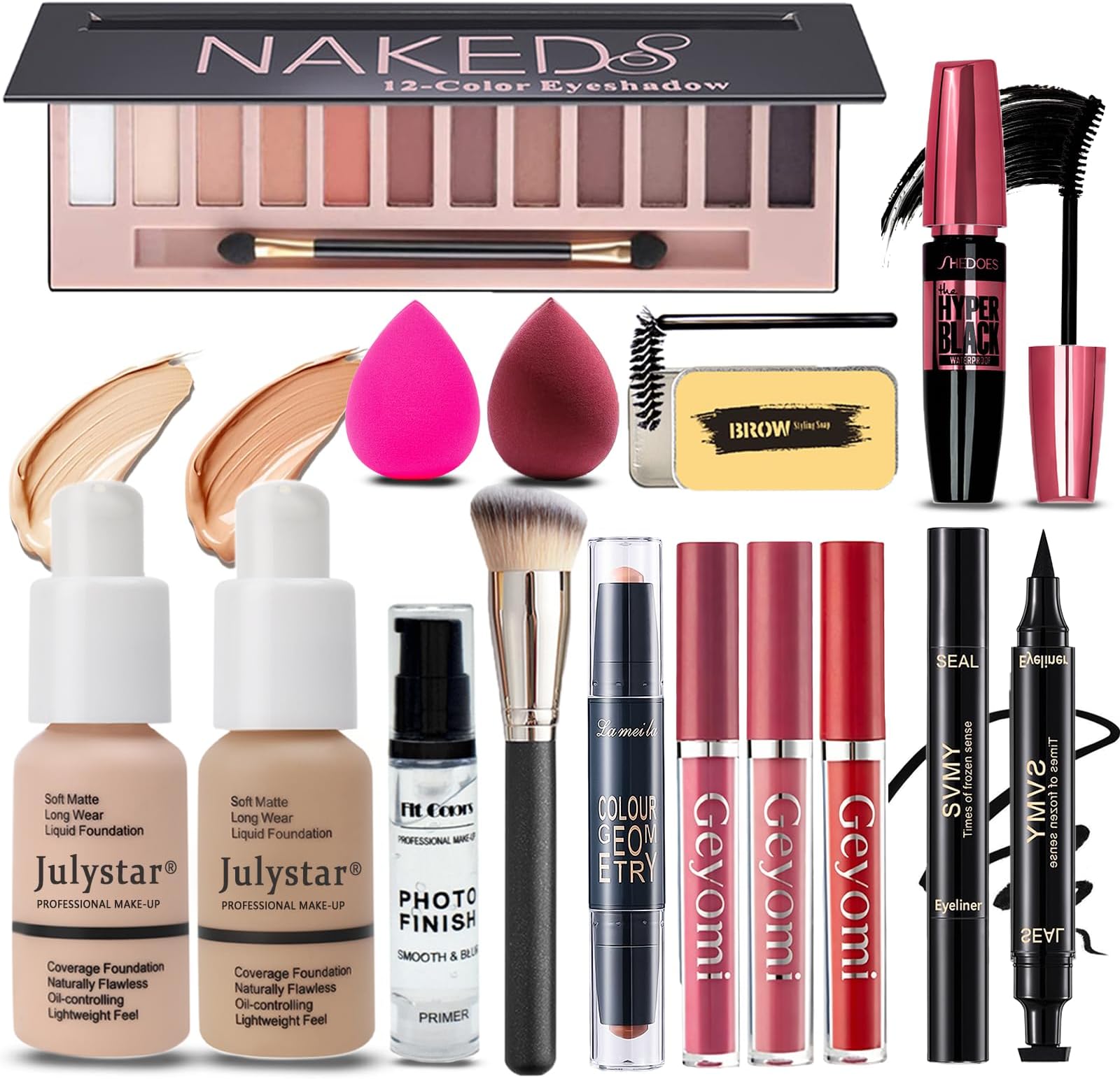 All in One Makeup Kit for Women Full Kit, Makeup Set 12 Colors Eyeshadow, Foundation & Primer, Lipsticks, Eyeliner, Mascara, Contour Stick, Brow Soap, Brush & Sponge, Make Up Gift Set for Women, Teens