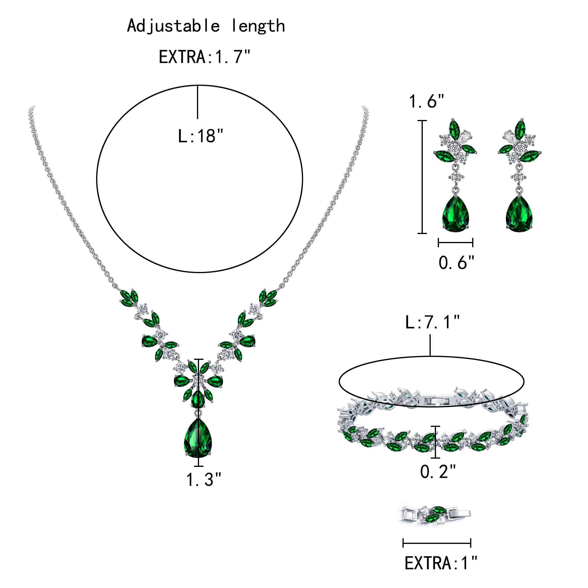 Wedding Zirconia cubica Set di Gioielli per Le Damigelle d'Onore, Cristallo Goccia Ciondolo Collana Tennis Bracciale Lampadario Foglia Orecchini Dangle per Donne