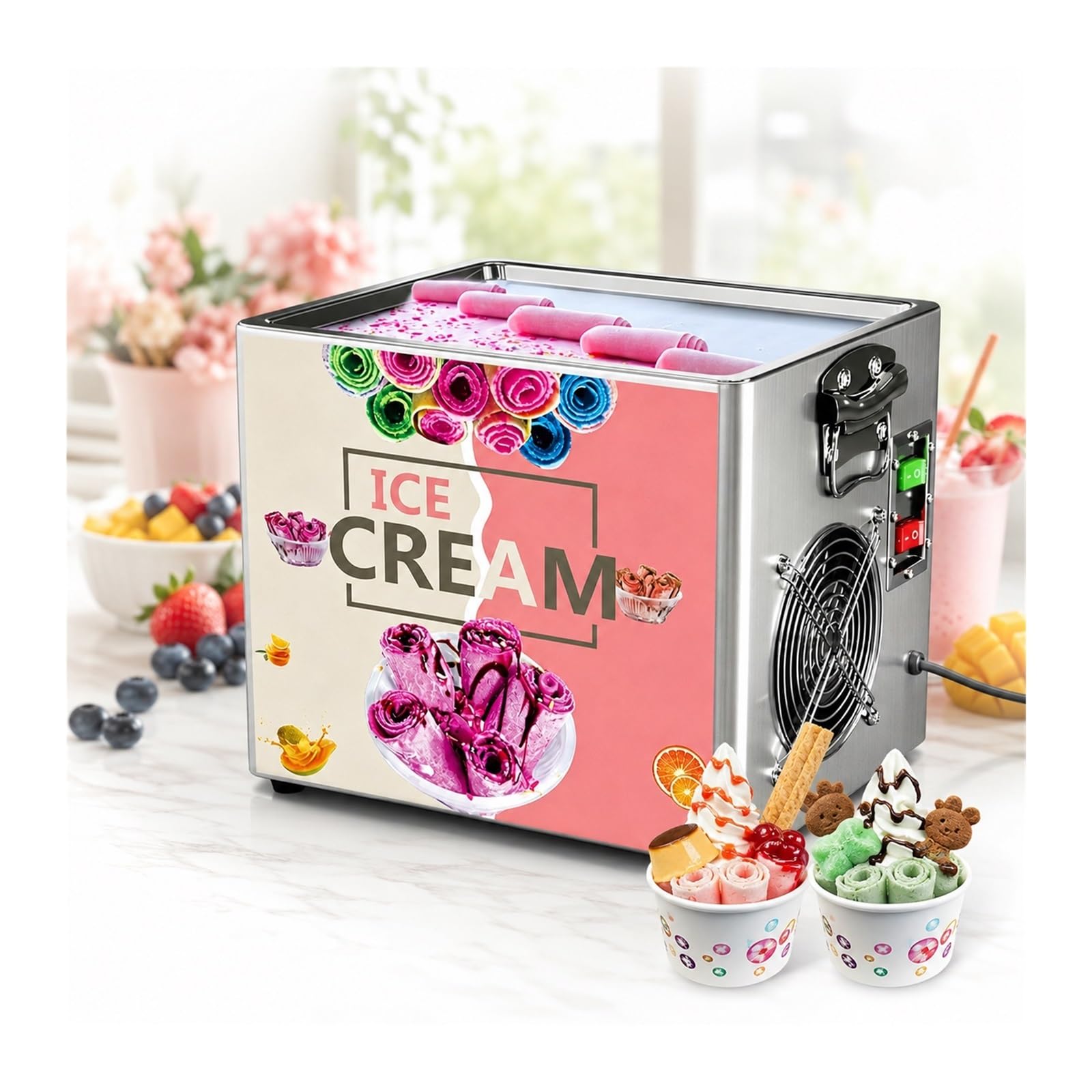 VZXATYOP Electric Rolled Ice Cream Maker, Countertop Frozen Yogurt Machine