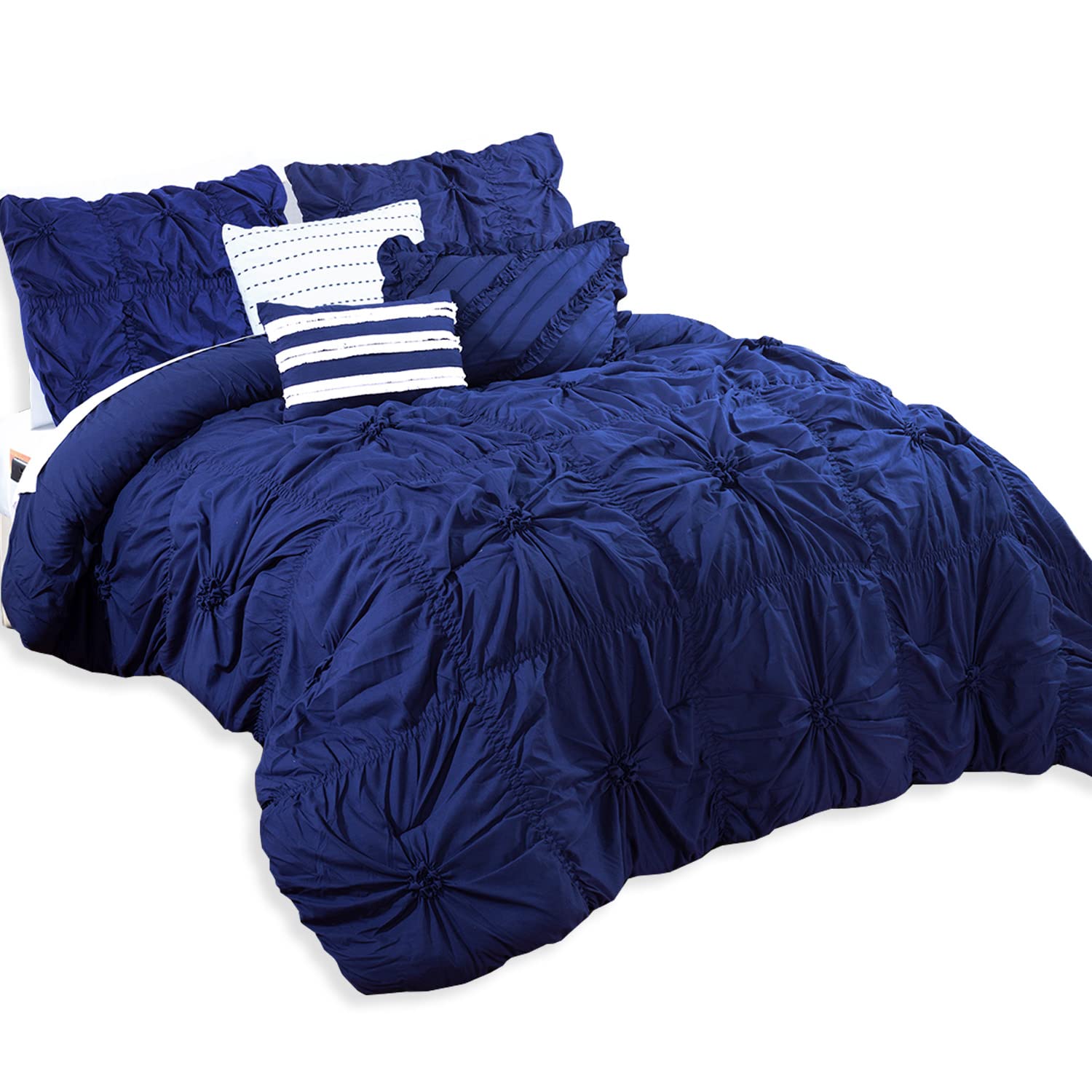 Elegant ComfortAmy 12-Piece Oversized Comforter, Bed-in-a-Bag Including 6-Piece Sheet Set Featuring Smart Pockets and Matching Decorative Pillows, Amy 12PC Oversized Comforter, Queen, Blue