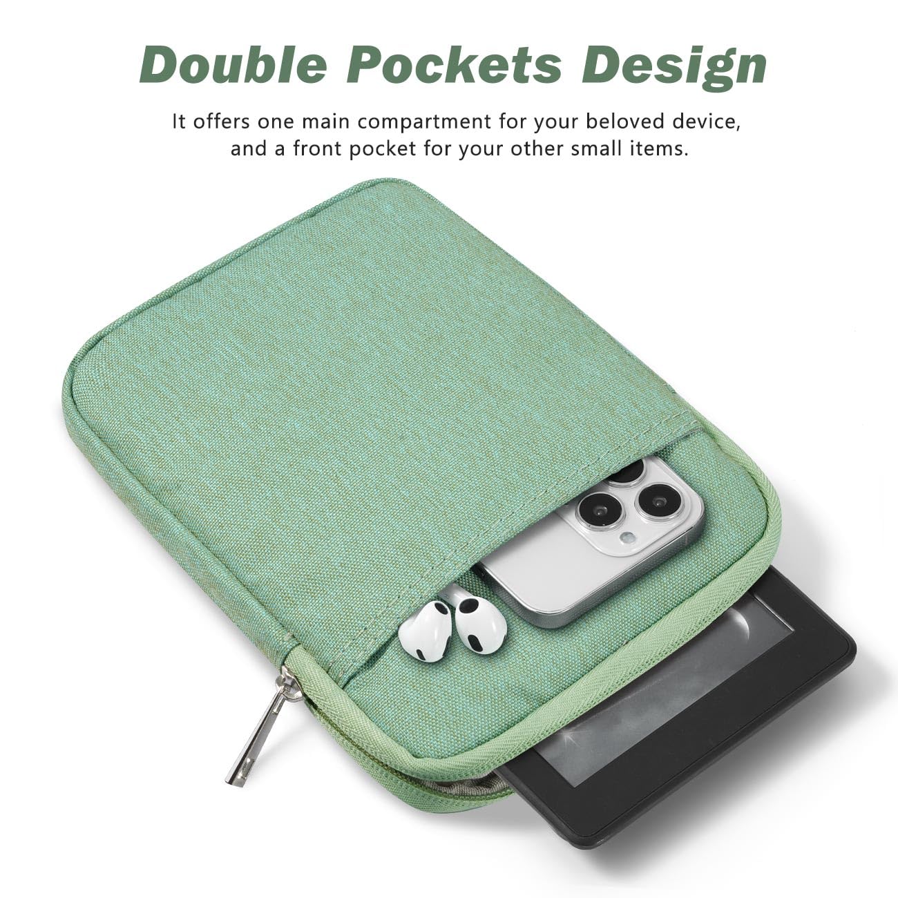 Dadanism 6-7 Cal Custodia Protettiva Sacchetto per Kindle Paperwhite 7", Kindle Colorsoft Signature Edition, Kindle 11ª Gen 6", Kobo Clara BW 6", Kindle Oasis, Verde Matcha