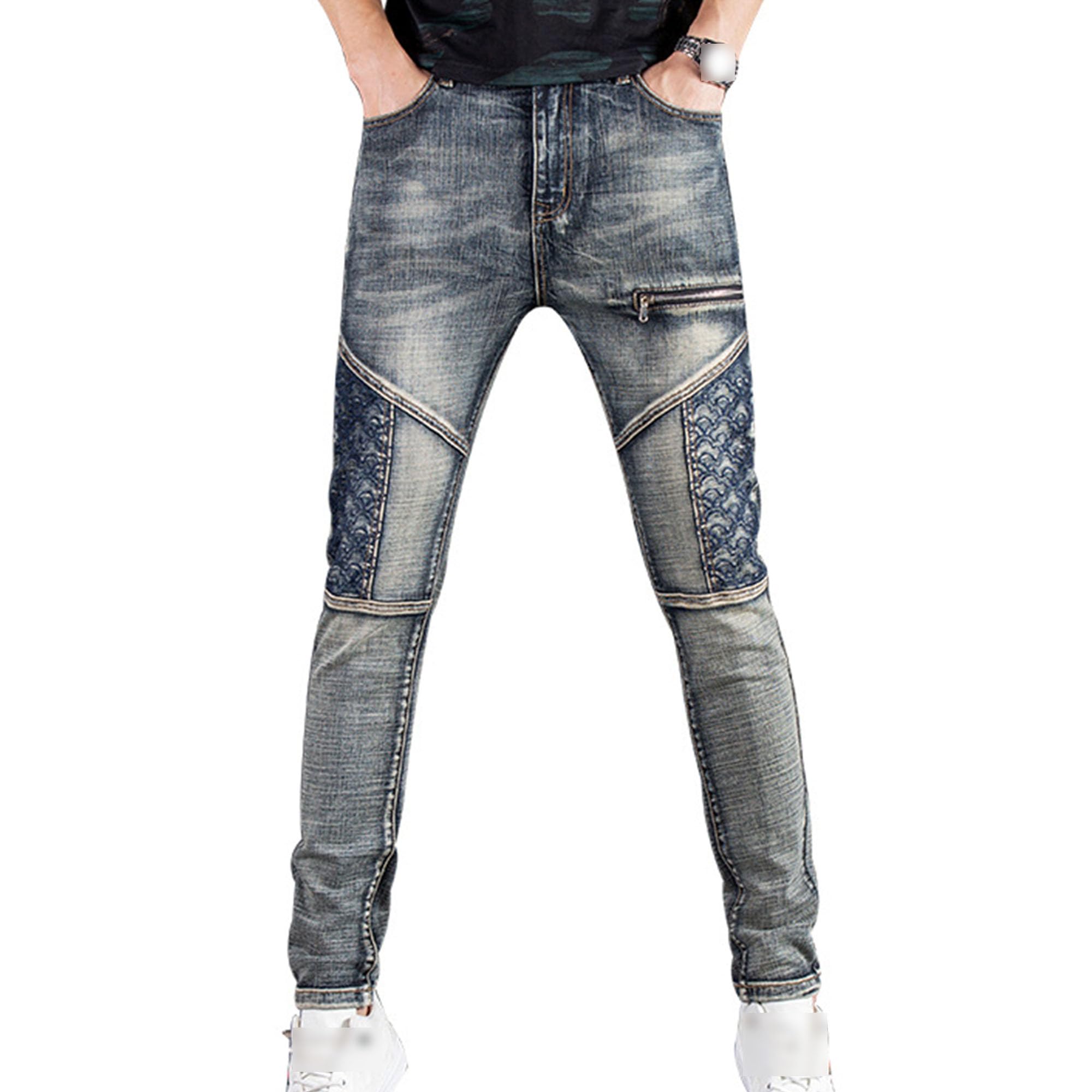 Jeans da uomo slim fit patchwork casual dritto stampato jeans elasticizzati skinny pantaloni regolari per gli uomini