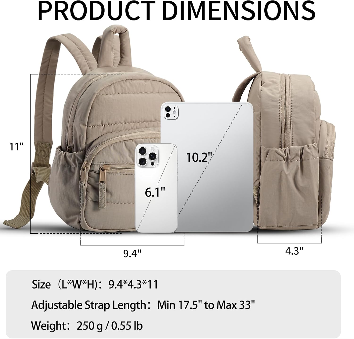 Backpack for Women, Mini Backpack with Quilted Design and Adjustable Straps, Large Capacity Multi Compartment, Lightweight Comfort for Work Travel Outdoor Gym Hiking, Bookbag for Women(camel)