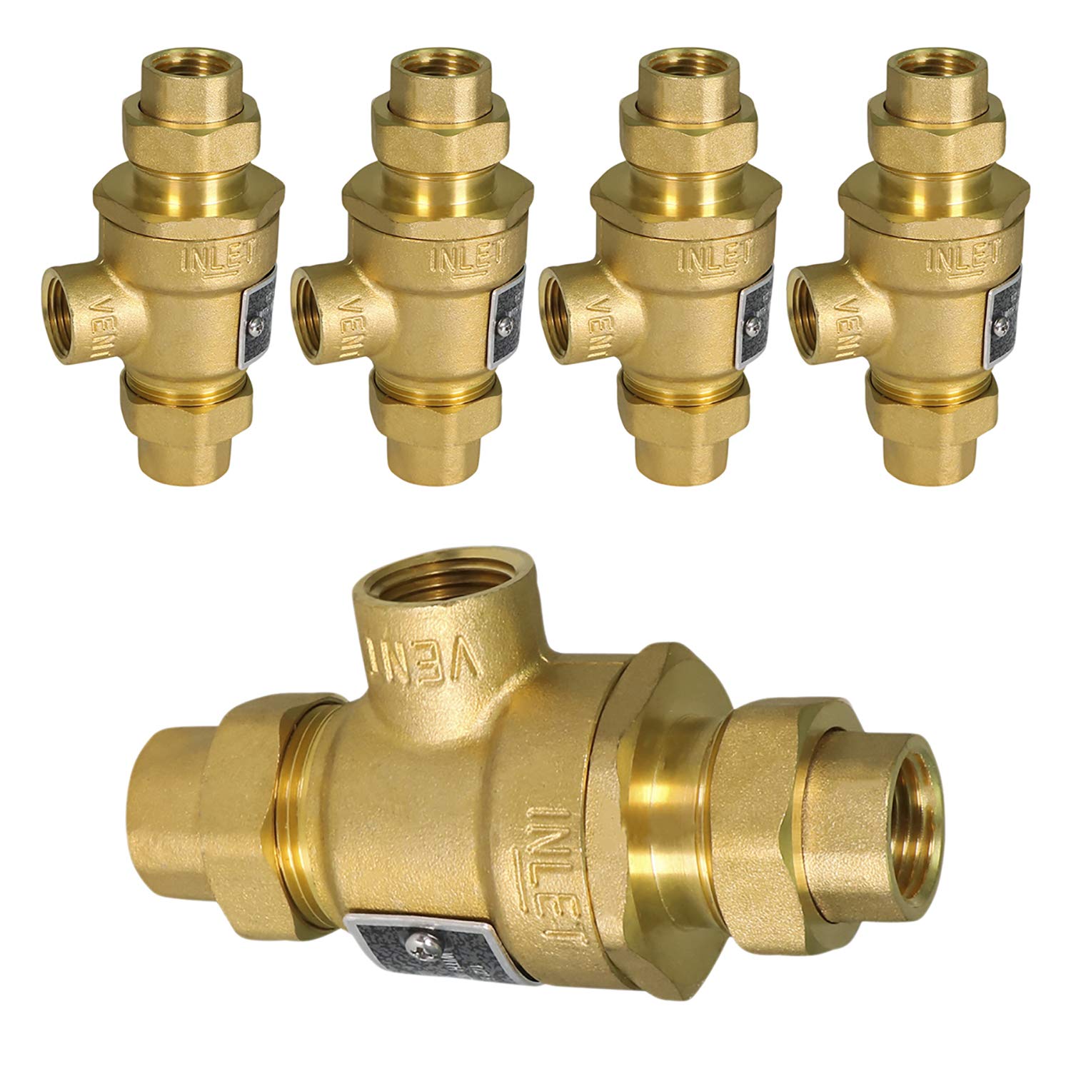 Midline Valve 190U012-5 Backflow Preventer Valve for Hydronic Heating Applications; 1/2 in. FIP Connections; Cast Iron (5 Pack), brass