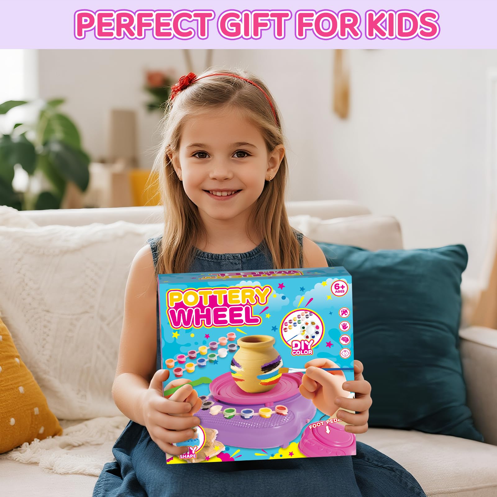 Kids Pottery Wheel Kit - Air Dry Clay & Tools -7 Kids Pottery Wheel Kit - Air Dry Clay & Tools -7