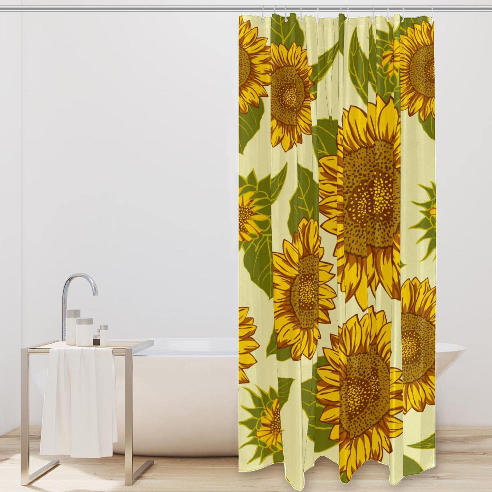 Tenda da doccia con girasole, set di tende da doccia rustiche, 172 x 172 cm, impermeabile, ad asciugatura rapida, colore giallo, per bagno, doccia, con 12 ganci