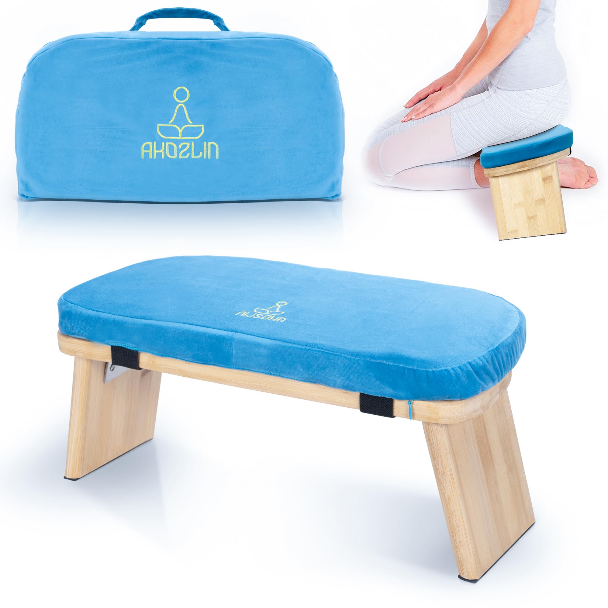 Meditationsbank Klappbar, Ergonomischer Bambus Yoga Hocker, Meditationshocker mit Kissen, Tragbarer Meditationsstuhl mit Tragetasche zum Knien, Gebet, Fortgeschrittene Praxis