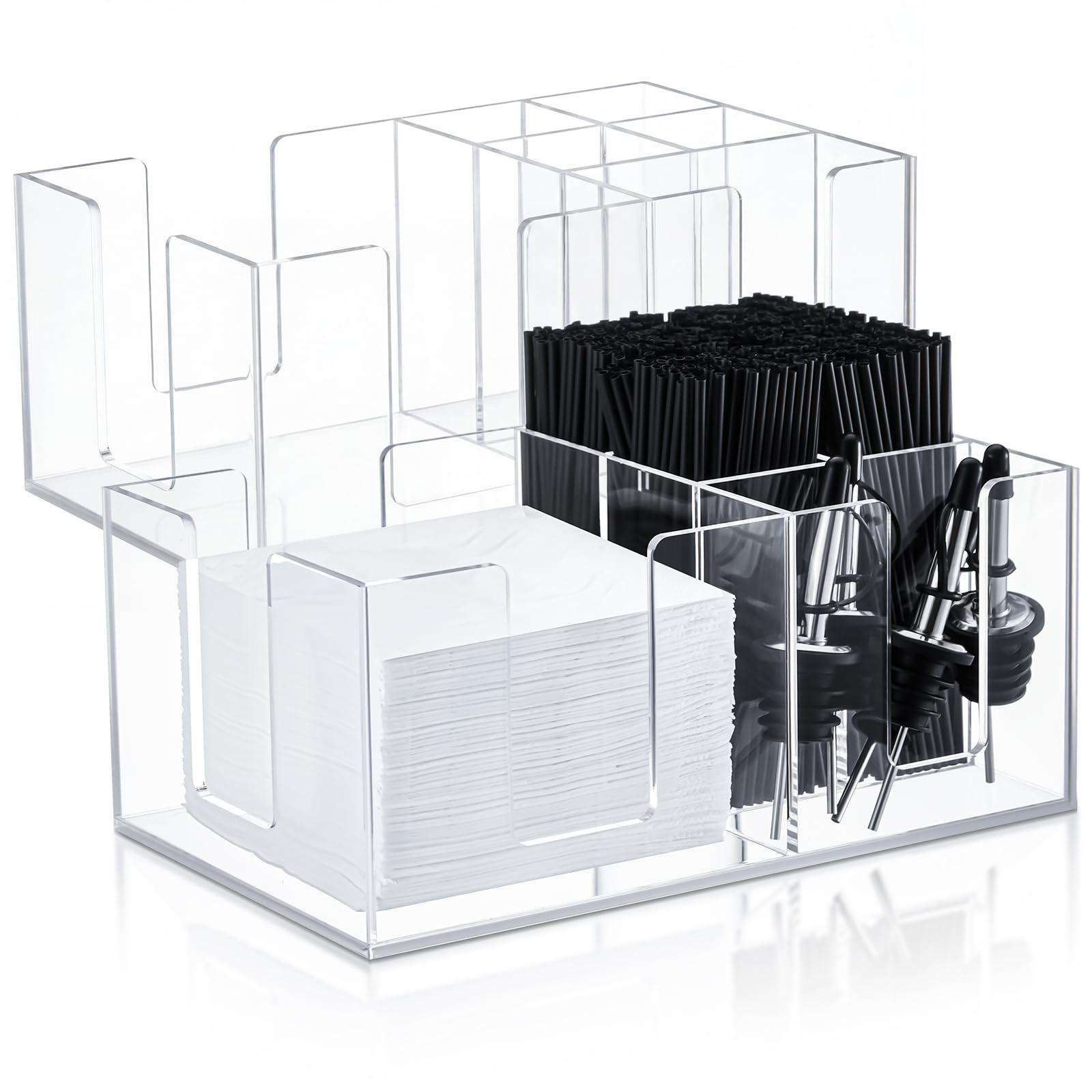 Mifoci 2 organizadores para bar con 6 compartimentos, servilleteros de bar, pajitas de cóctel y palillos de dientes, condimentos para el hogar, oficina, cocina, encimera, 9.5 pulgadas de largo x 5.9