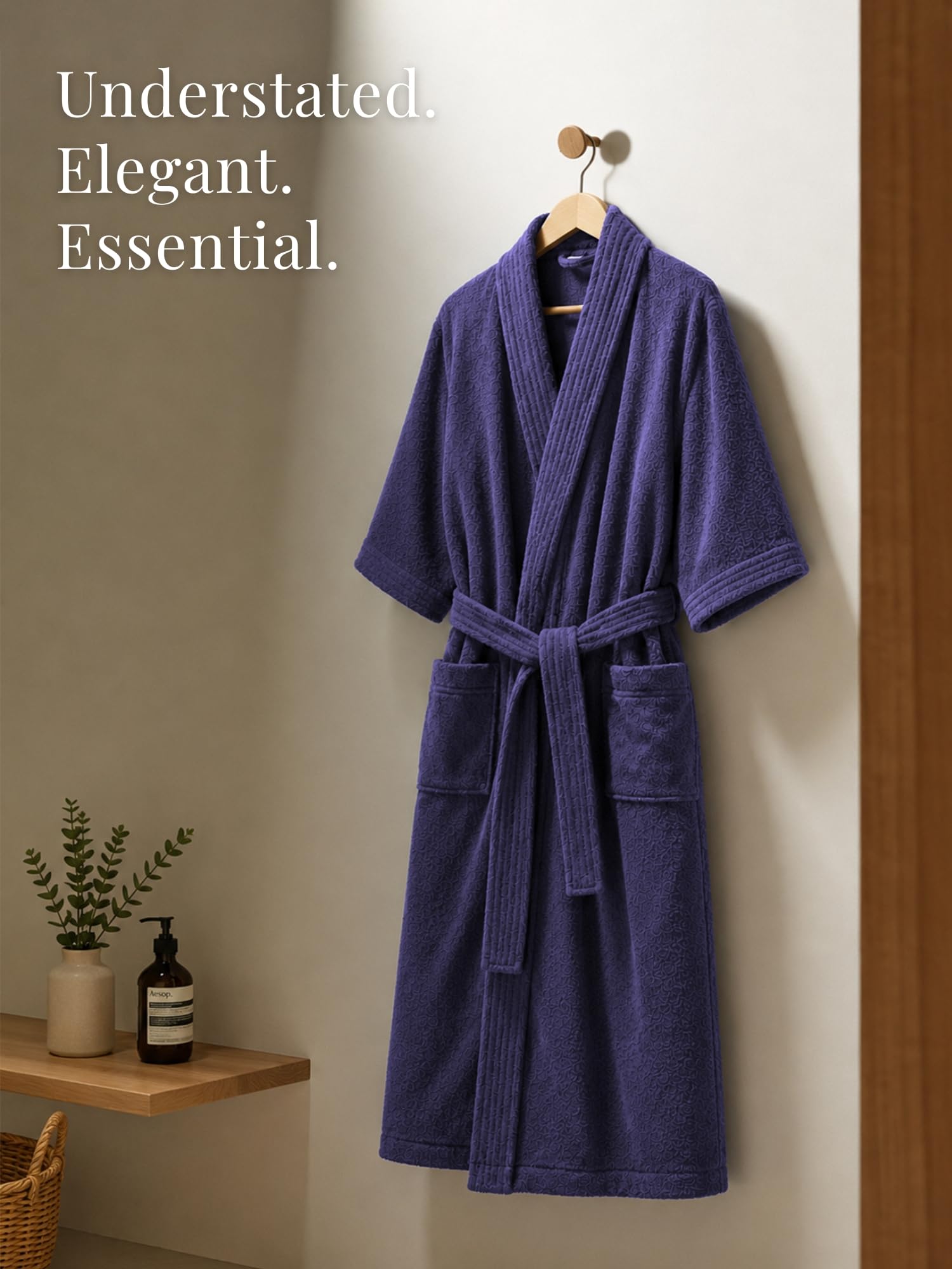 RANGOLI Women's 100% Soft Cotton Bathrobe in Knee-Length & Half Sleeve with 400 GSM for Super Absorbent & Comfortable Day Wear (Navy Blue -L) | Noble Collection 3
