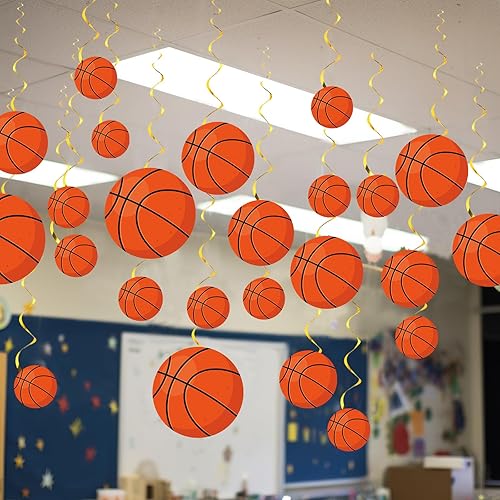 Miniatura 5 de Qyeahkj 84 piezas de decoración de fiesta de baloncesto espirales colgantes para baloncesto, suministros de fiesta de cumpleaños, recortes de papel