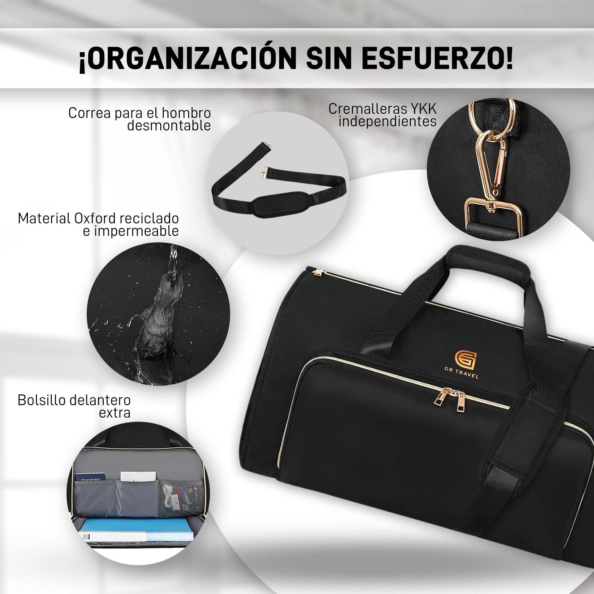 GR. TRAVEL Bolsa Portatrajes Cabina, Mochila Desplegable e Impermeable, Funda de Viaje Viajeros Organizados y con Estilo