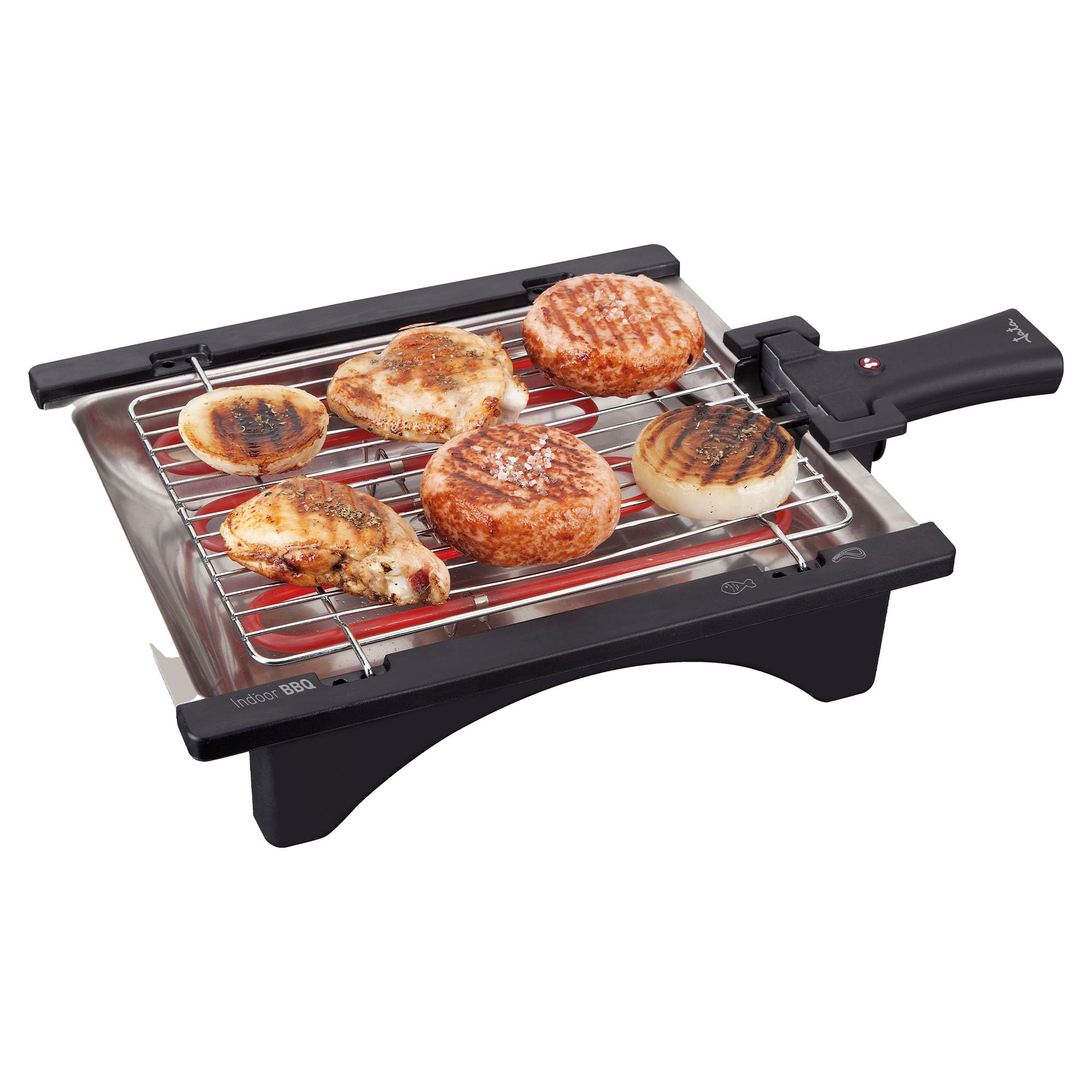 Jata - BQ95 - Barbecue elettrico perfetto per due persone, senza fumo e senza odori, smontabile, con 2 altezze, vassoio in acciaio inox, cucina sana con acqua