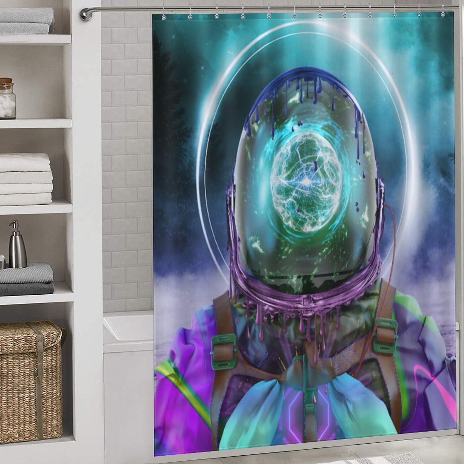 Rideau de douche imperméable et lavable motif astronaute