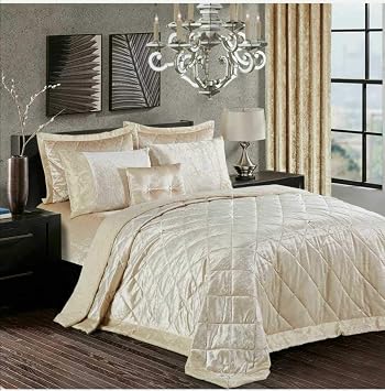 PRIME LINENS Crushed Velvet Quilted Bedspread Comforter Set 3 Piece Super Soft Bed Throw Diamond with 2 Pillow Cases Beige, Double 3 Piece