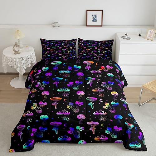 Erosebridal Juego de edredón de hongos tamaño King, ropa de cama de hongos lindos para niños y adolescentes, juegos de edredón de dibujos animados,