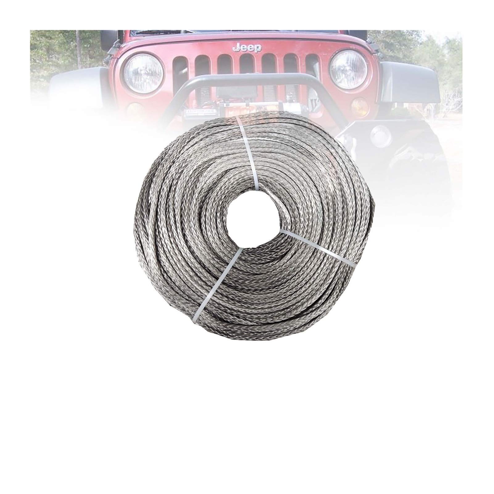 Winch Rope, 1/4" X 164' 6mm X 50m 12 Strand Synthetic Winch Rope for ATV Utv, Synthetic Winch Rope(Grijs)