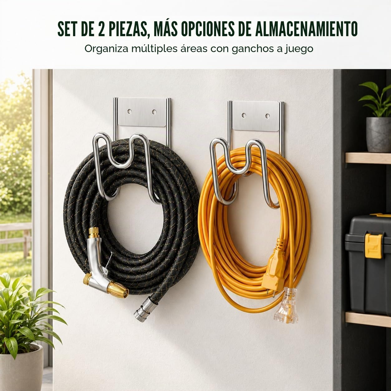 2 Pieza Soporte Manguera Pared, Soporte para Manguera de Jardín, Soporte Manguera Jardín, Soporte Manguera, Resistente Colgador para Cable Extensión, para Jardín, Garaje, Taller
