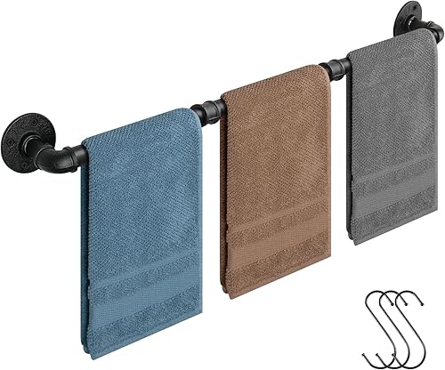 Vista 79 de Toallero de tubo industrial, resistente para montar en la pared, rústico, para baño (negro, 16 pulgadas)