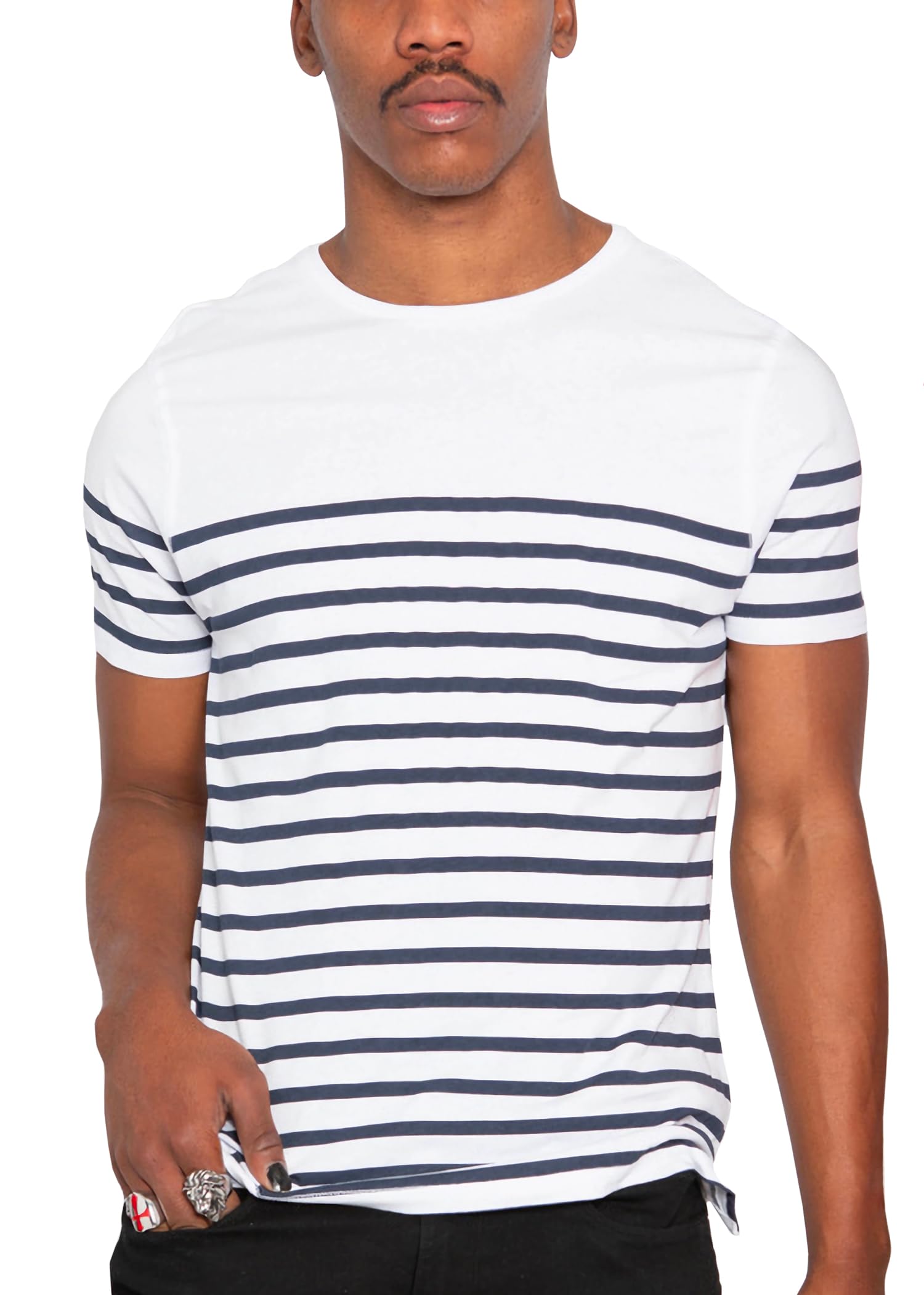 T-Shirt Rayé Marinière, Manches Courtes, Blanc et Bleu Marine, Teeshirt Marin, Coupe Mixte