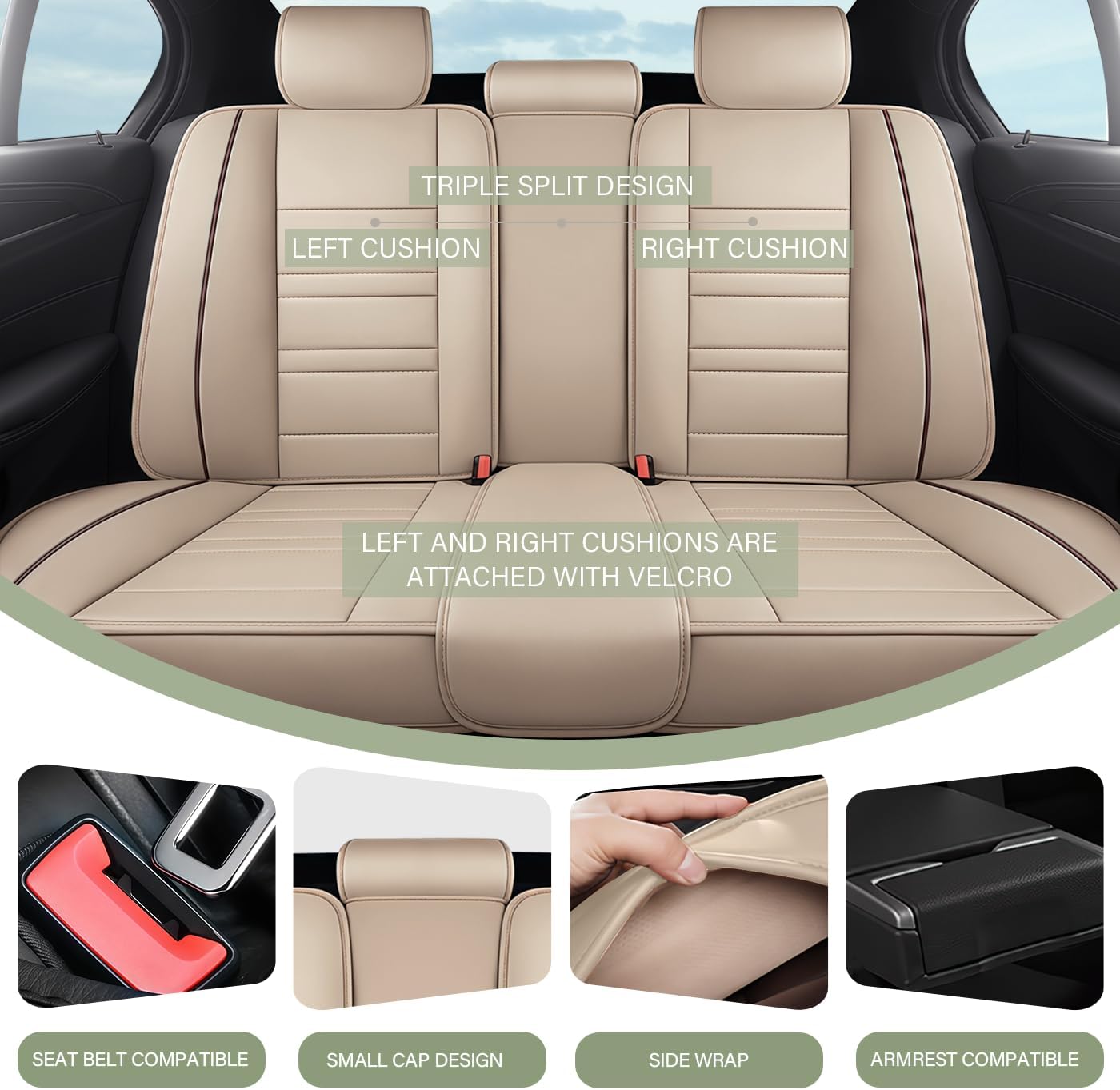 Leather Car Seat Covers Fit for Mercedes-Benz GLC 300 2017-2024, 5 Seats Non-Slip Waterproof Car Seat Cover, Luxury and Comfort Full Set Accessories (Beige)