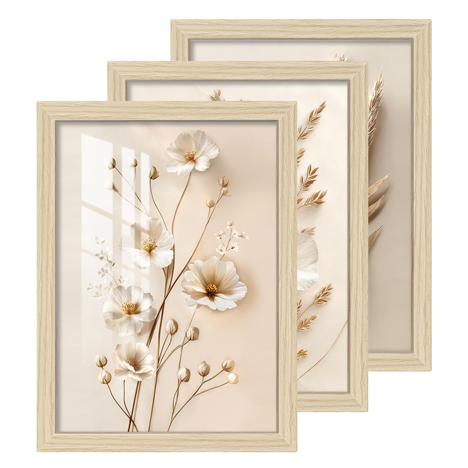 2cm 3Pcs A3 Marcos de Fotos madera con Vidrio Acrílico HD, MDF Portafotos Marco 30x40 cm Natural, Horizontal o Vertical Mostrar Foto Marcos para Fotos, Cuadros, Pósteres, Puzzle, Documentos, Diplomas