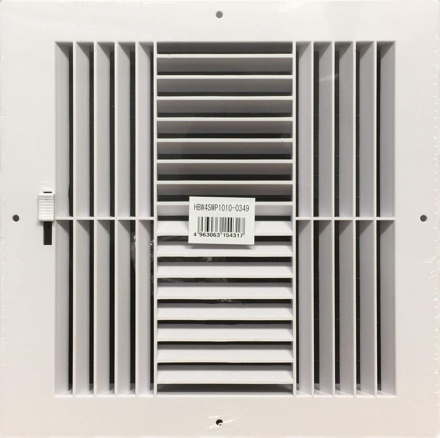 HBW Four-Way Plastic Side Wall/Ceiling Register in White 10" w X 10" h for Duct Opening (Outside Dimension is 12" w X 12" h)