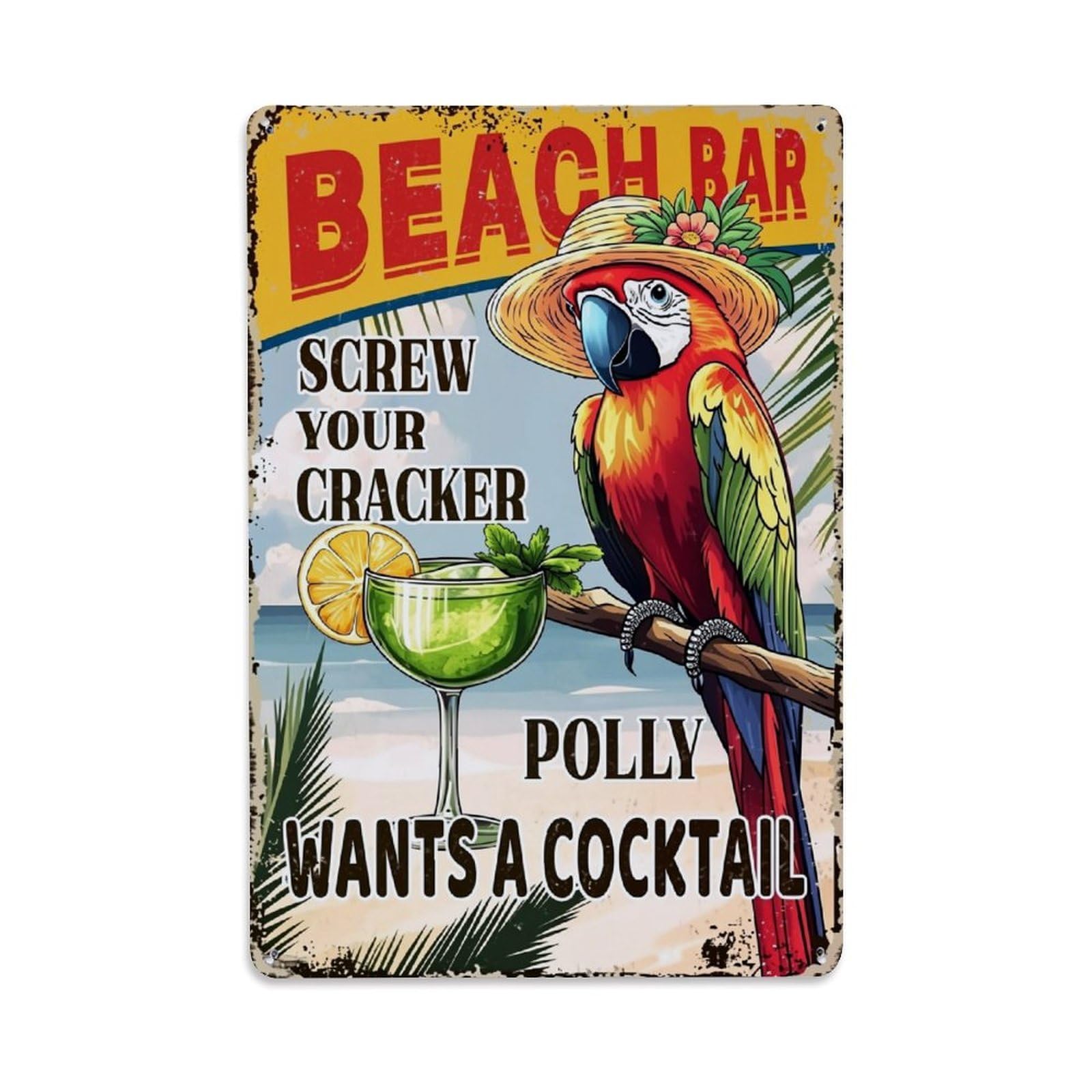 Beach Bar Parrot Cocktail Palm Tin Sign Metal Poster Vintage Metal Signs for Home Man Cave Bar Cafe Kitchen laundry room Wall Decorations Gift 8x12Inch