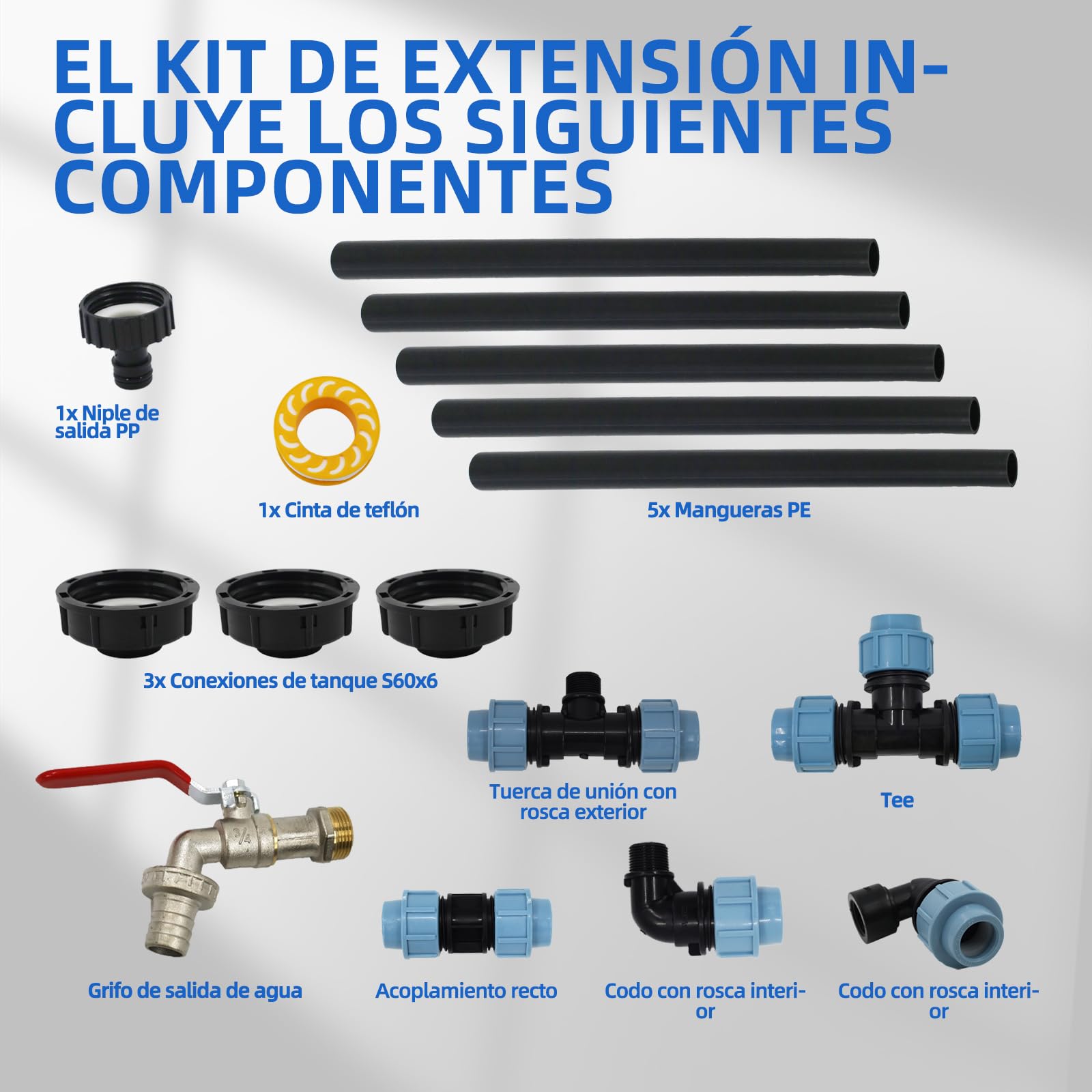 IBC - Kit de conexión para 3 depósitos IBC o barriles de lluvia, incluye grifo de cuello de cisne de 3/4", salida con conexión de manguera, ideal para riego de jardín