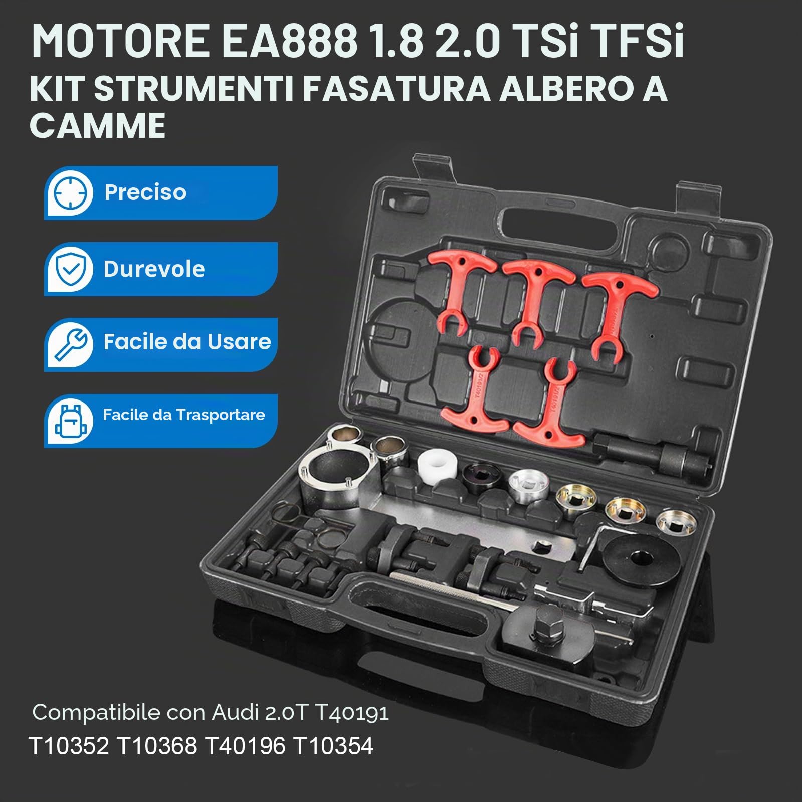 Kit di Attrezzi per la Fasatura del Motore, Compatibile con Audi EA888 1.8 | 2.0 TSi TFSi T40191 T10352 T10368 T40196 T10354 T40011, Attrezzi per Bloccaggio di Allineamento Albero a camme