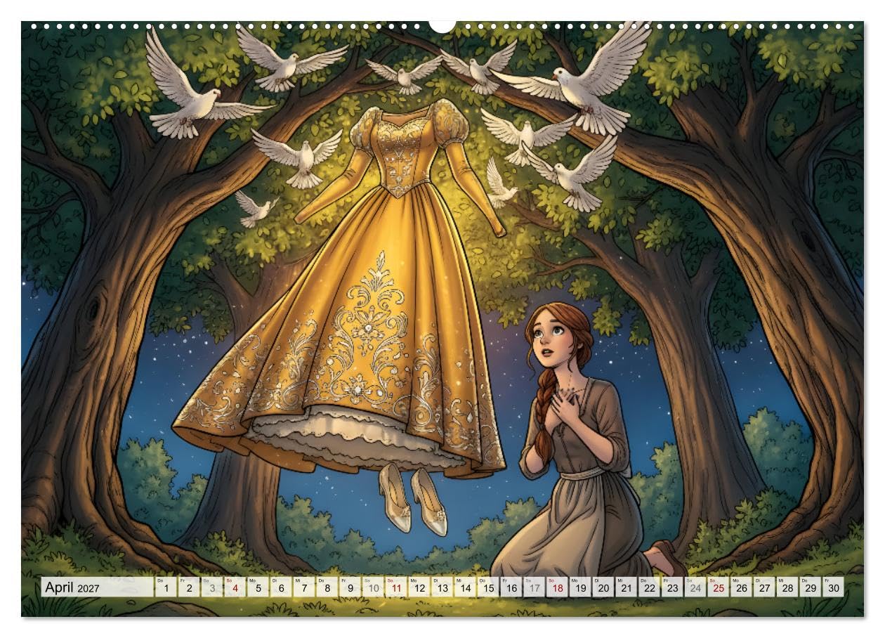 CALVENDO · Aschenputtel – Eine Reise ins Glück (Kalender 2027) | DIN A2 Querformat · Wandkalender · märchenhafter Wandkalender mit zwölf kunstvollen Illustrationen zu Aschenputtel