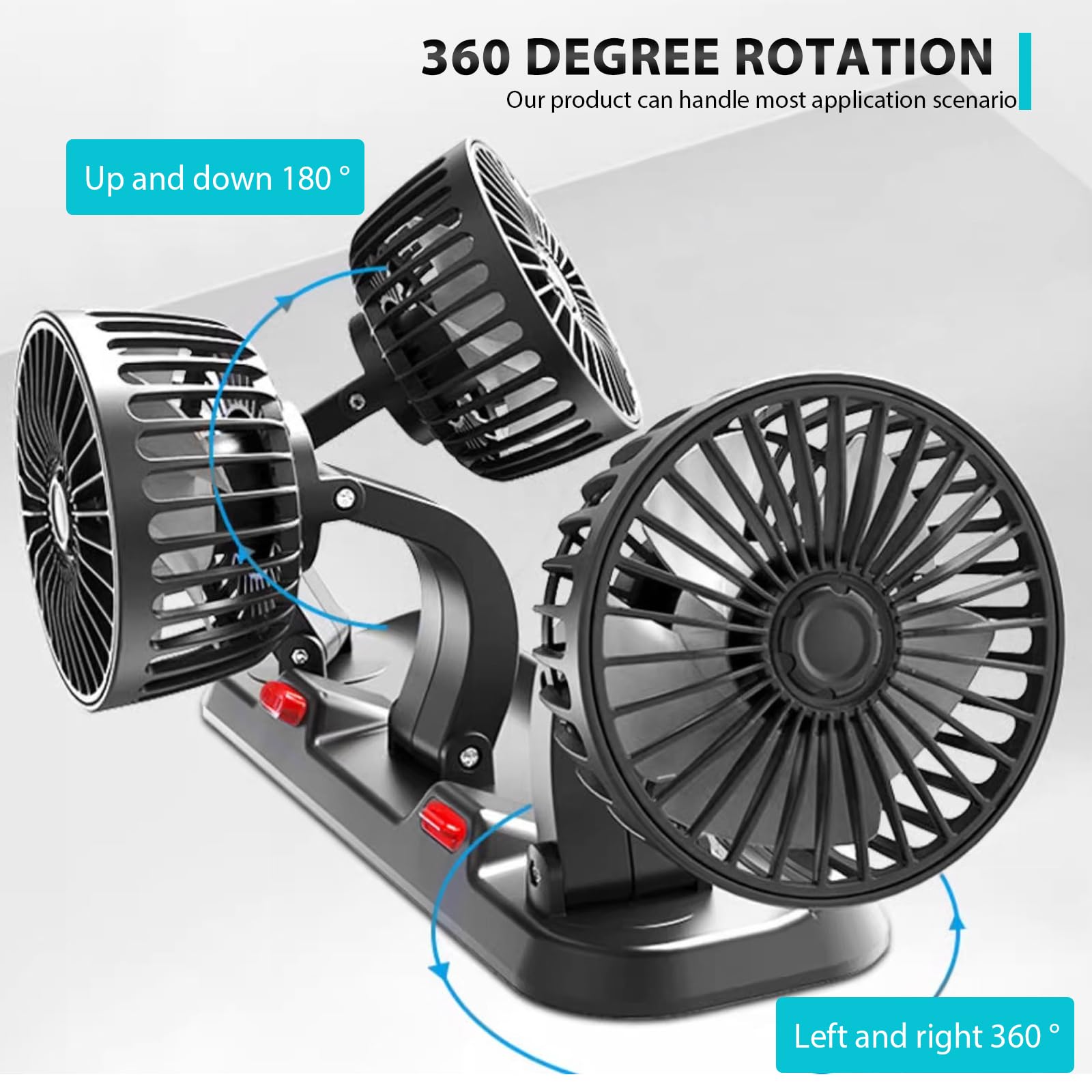 BORDEAG Ventilatore Elettrico per Auto,360°12V 24V Ventilatore USB Auto Portatile,Ricaricabile Ventilatore da Tavolo Silenzioso,Ventola Clip-On Regolabile per Camper,Camion,Berlina/SUV/RV/Barca