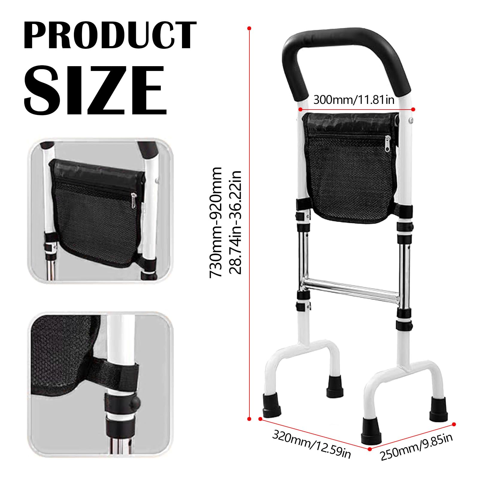 Bastone Passeggio, Stampelle Ausilio Per Deambulazione Anziani Ausilio Per Sedersi Ad Altezza Regolabile Supporto Bastone Da Passeggio Quattro Piedi Ausilio Per Stare In Piedi 73 A 92cm