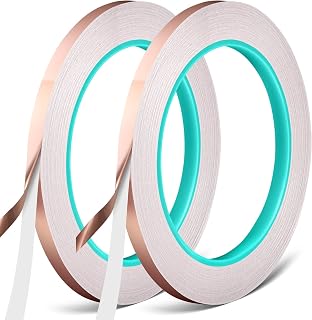 Selizo Copper Foil Tape 2 Rolls 1/4" x 25yd Double-Sided Conductive Adhesive for Stained Glass, EMI Shielding, Crafts & Electronics